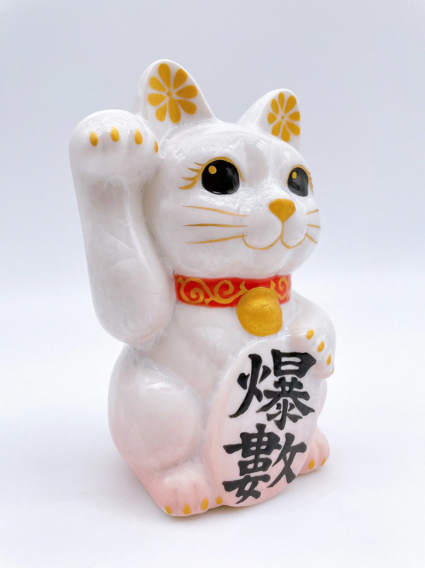 日本清水烧招财猫花结晶桃白爆数