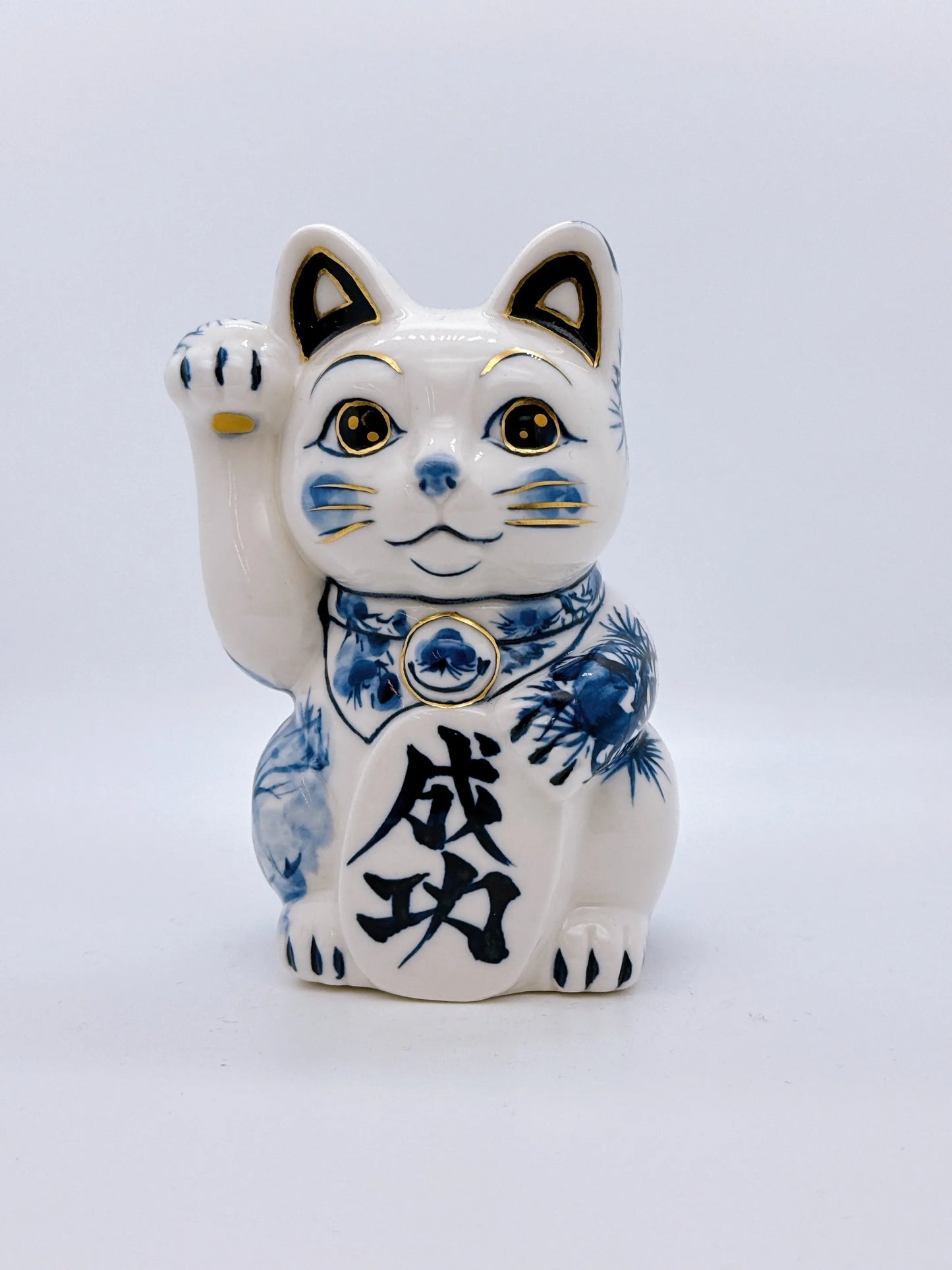 日本清水烧招财猫 染付 马到成功