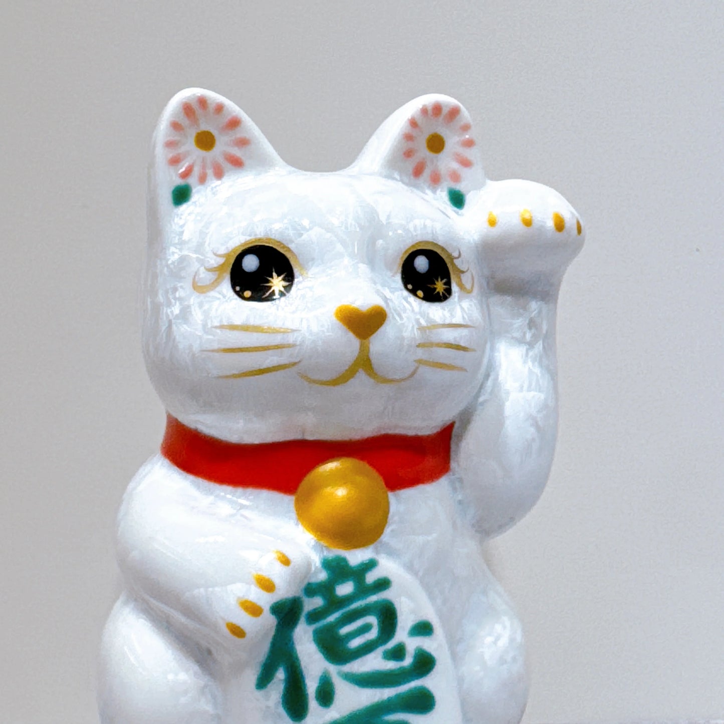 日本清水燒招財貓 花結晶 白 億万両 左 特小