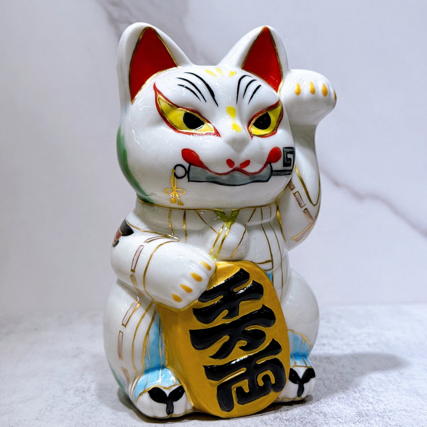 日本清水烧招财猫 白狐鸟居图