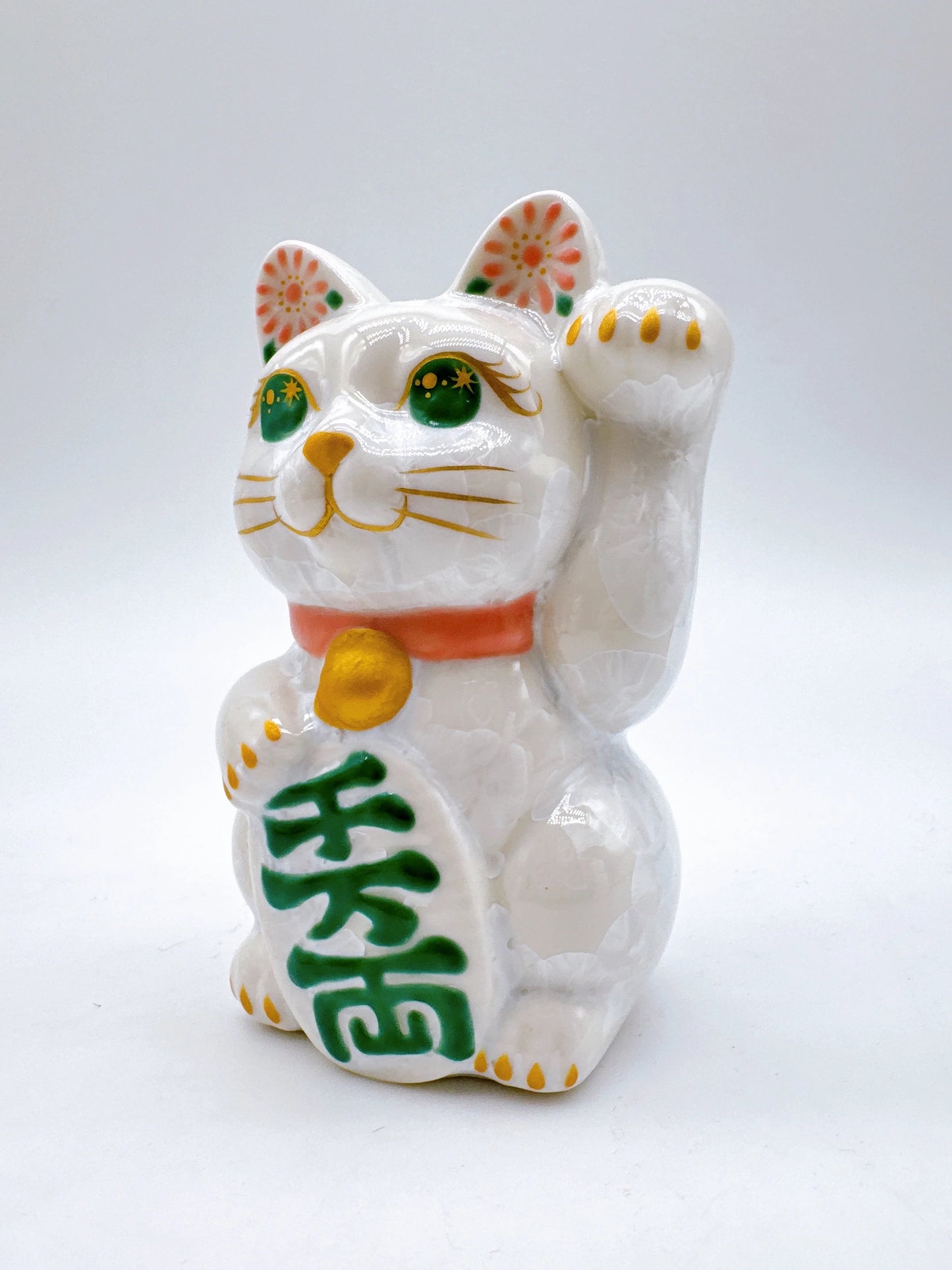 日本清水燒招財貓 花結晶 白 千万両 左