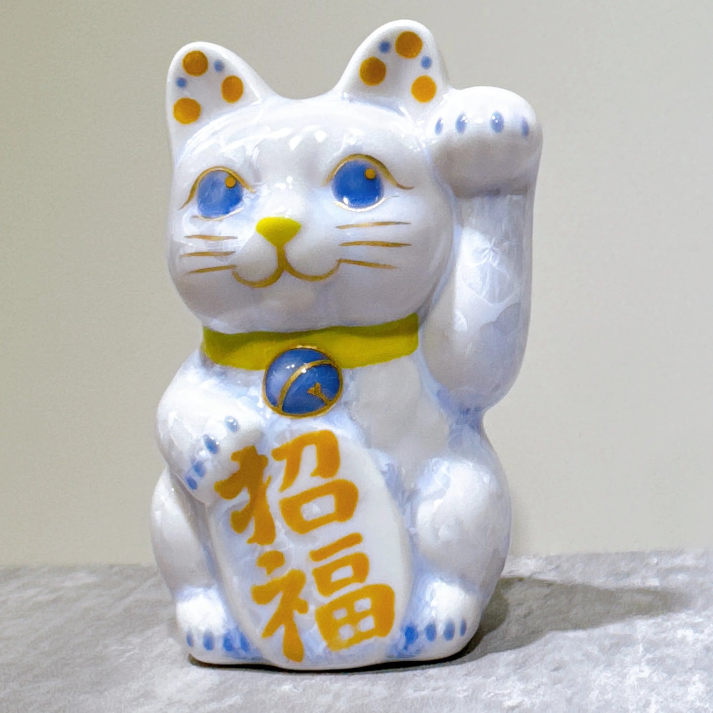日本清水燒招財貓 花結晶 藤 招福 左 特小