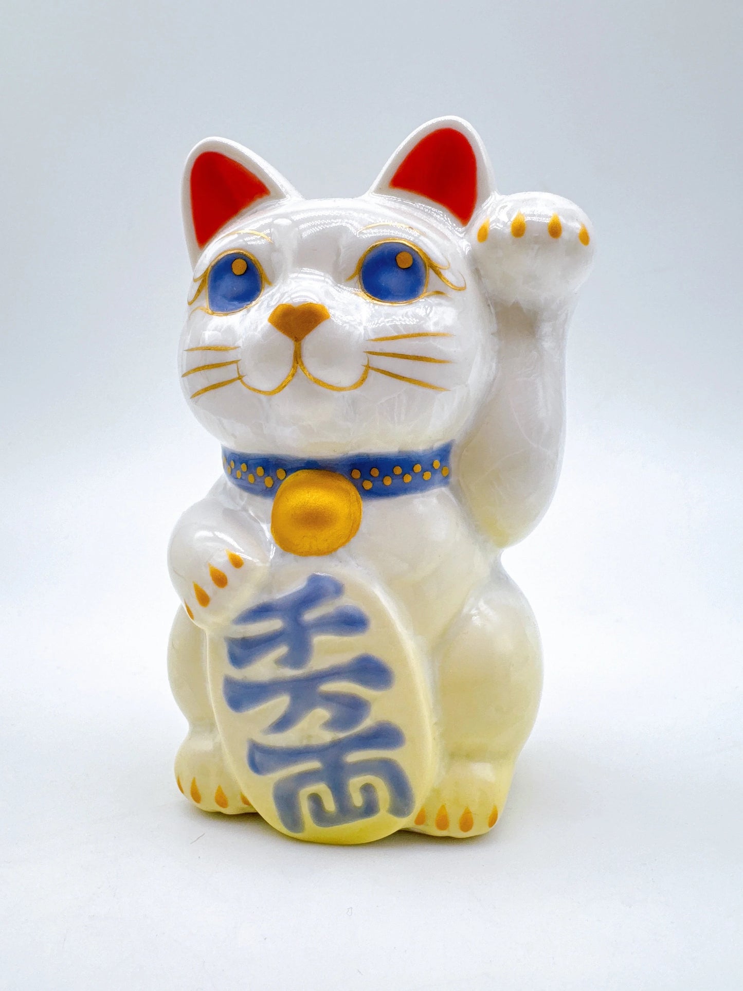 日本清水燒招財貓 花結晶 黃白 千万両 左