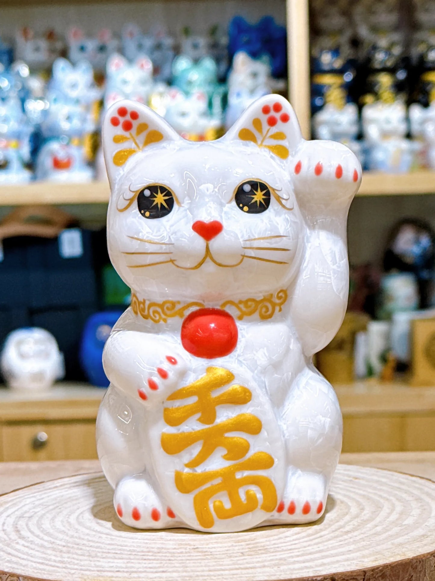 日本清水燒招財貓 花結晶 白 千万両 左