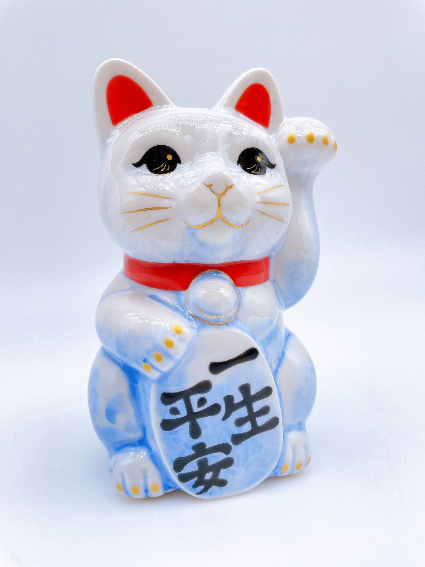 日本清水烧招财猫花结晶篮白一生平安