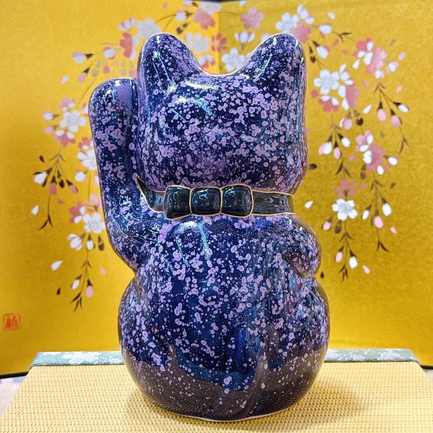 日本清水燒招財貓 透輝石 花紫 特大