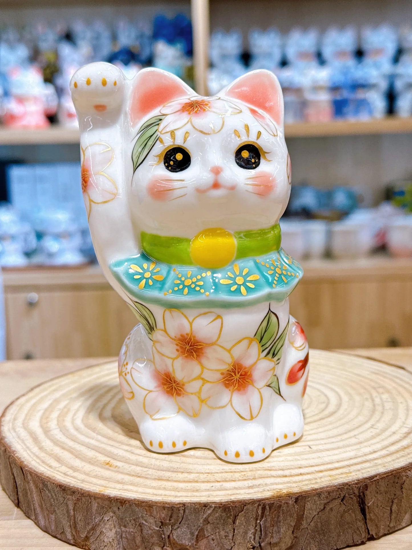 日本清水燒招財貓 色繪 福櫻