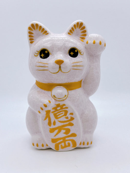 日本清水燒招財貓 花結晶 白 億萬両 左