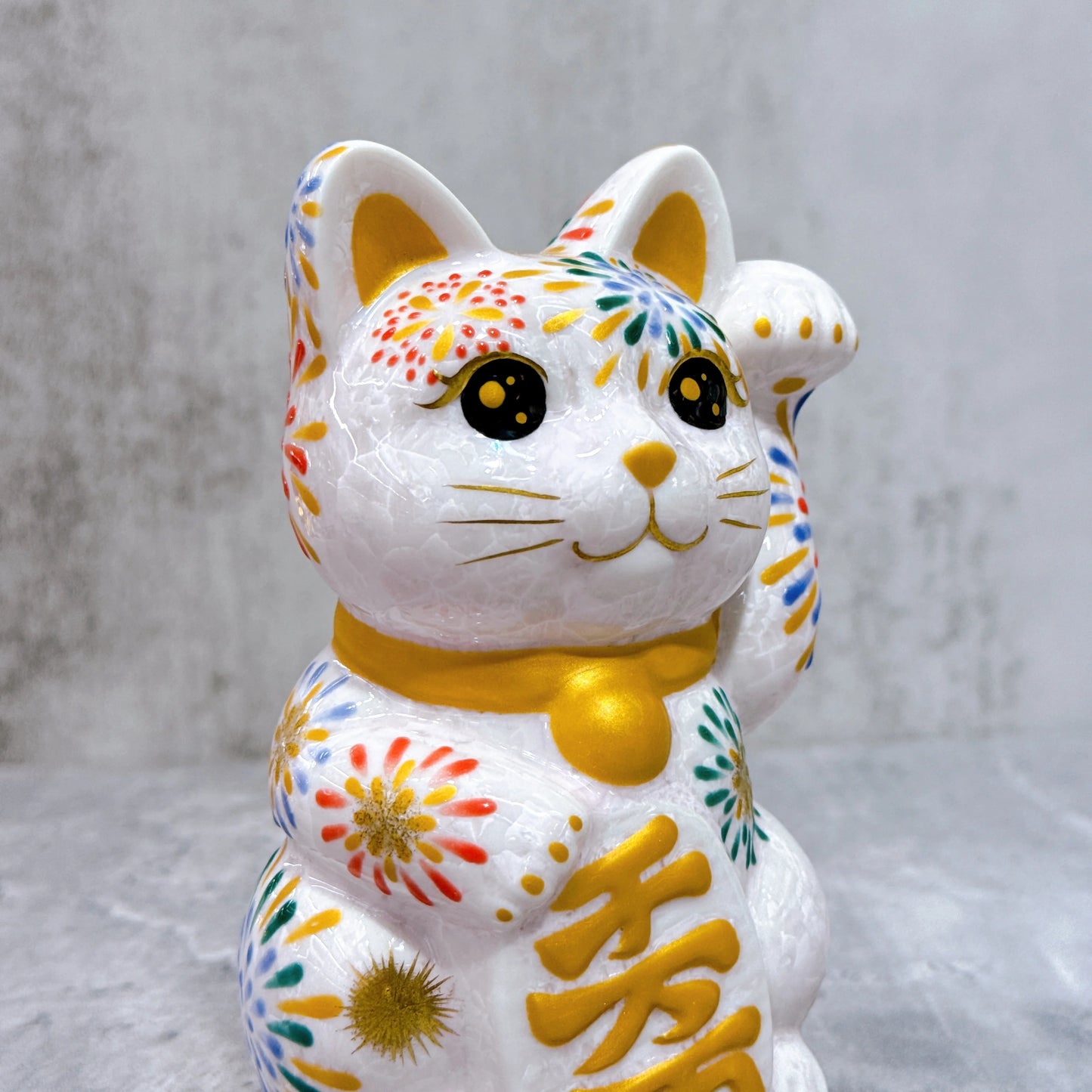 日本清水燒招財貓 花結晶 桃 花火 左
