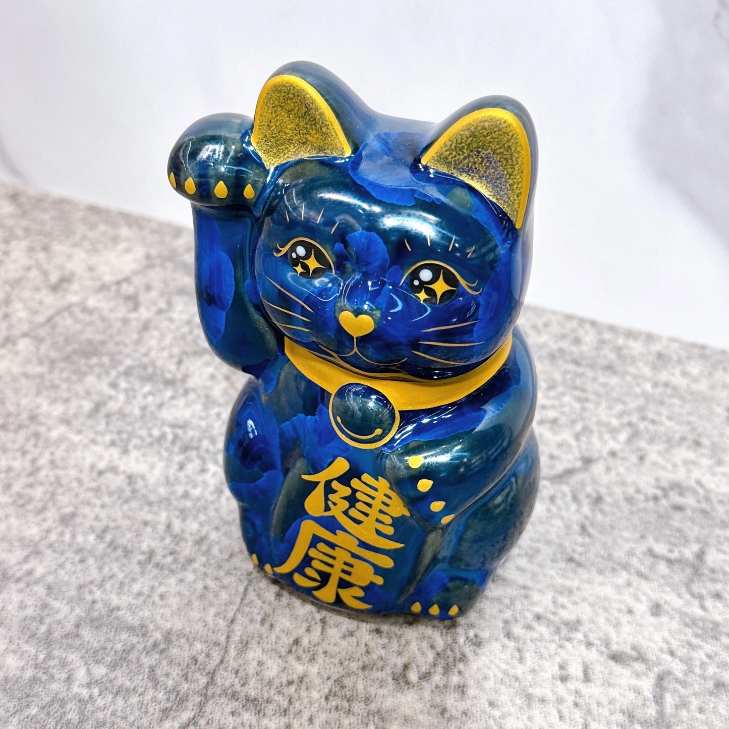 日本清水燒招財貓 青墨 健康 右 特小