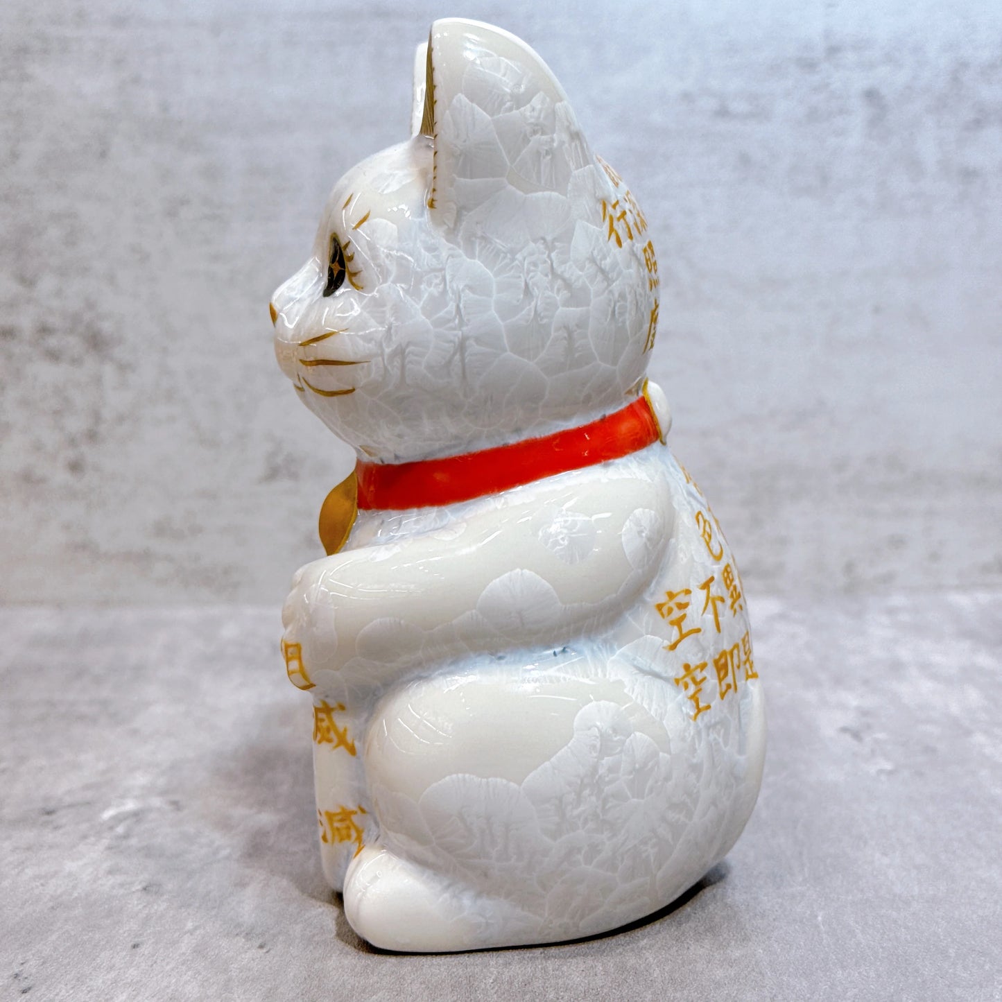 日本清水燒招財貓 花結晶 心經 白 右