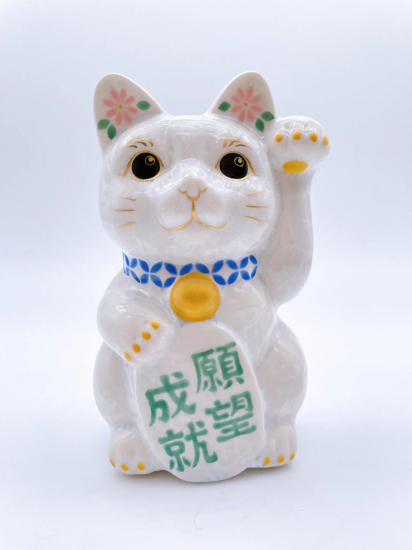 日本清水烧招财猫 花结晶 愿望成就