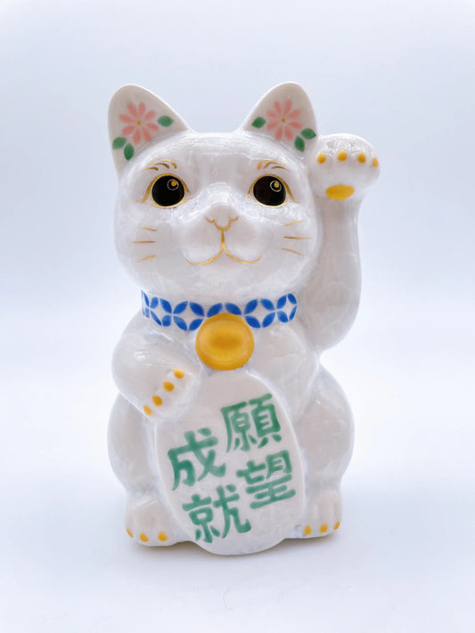 日本清水燒招財貓 花結晶 願望成就