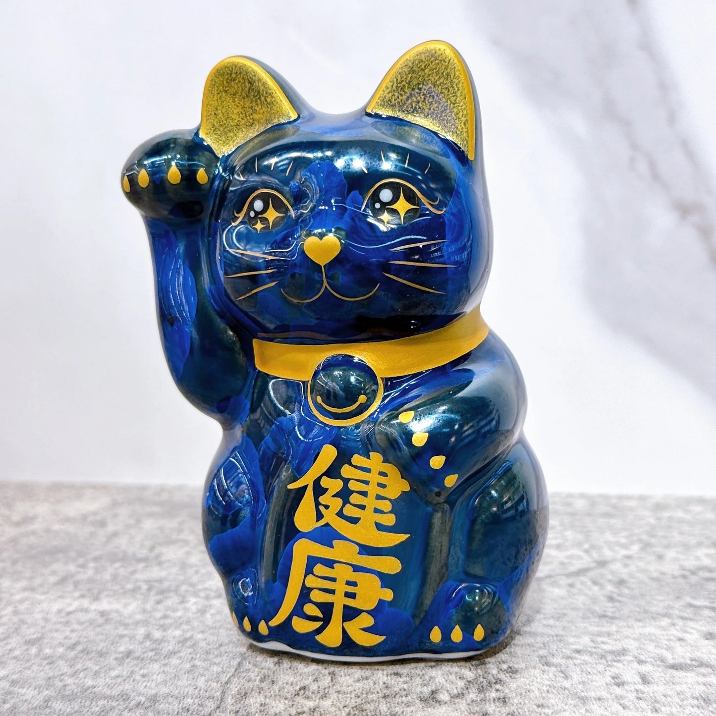 日本清水燒招財貓 青墨 健康 右 特小