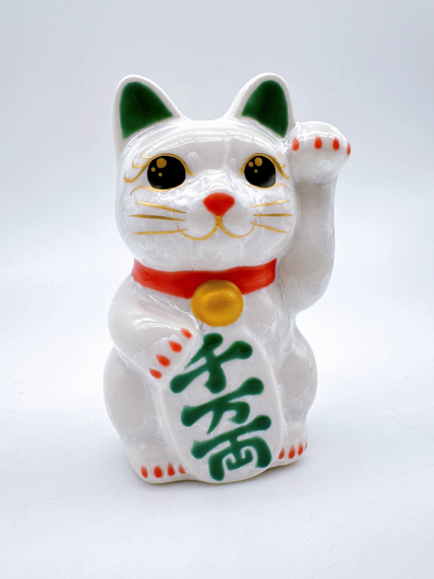 日本清水燒招財貓 花結晶 白 千万両 左 特小