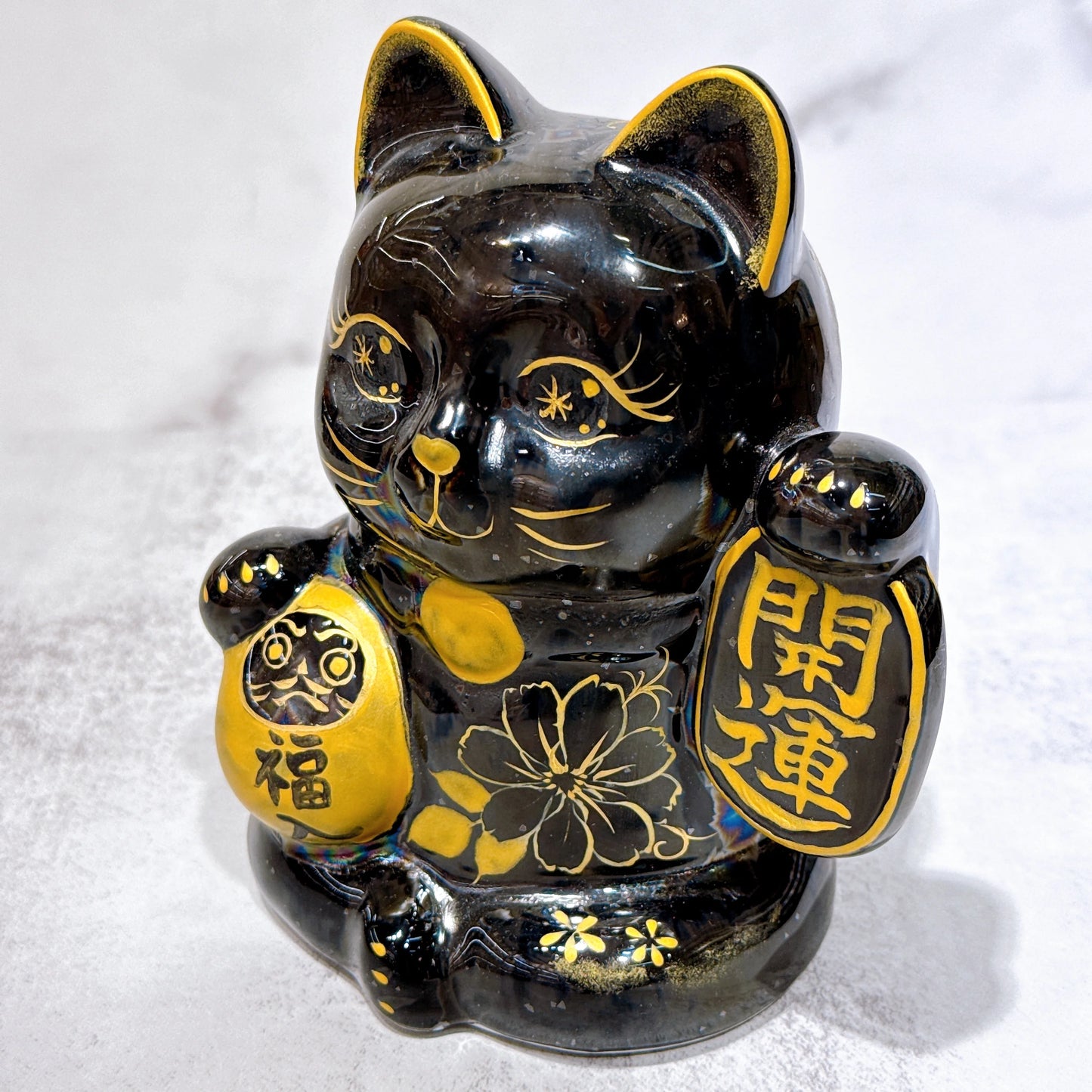 日本清水燒招財貓 達摩 星結晶 体花