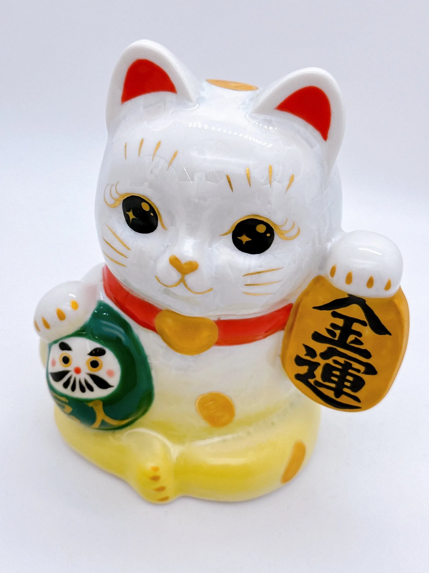 日本清水燒招財貓 達摩 花結晶 黃白 金運