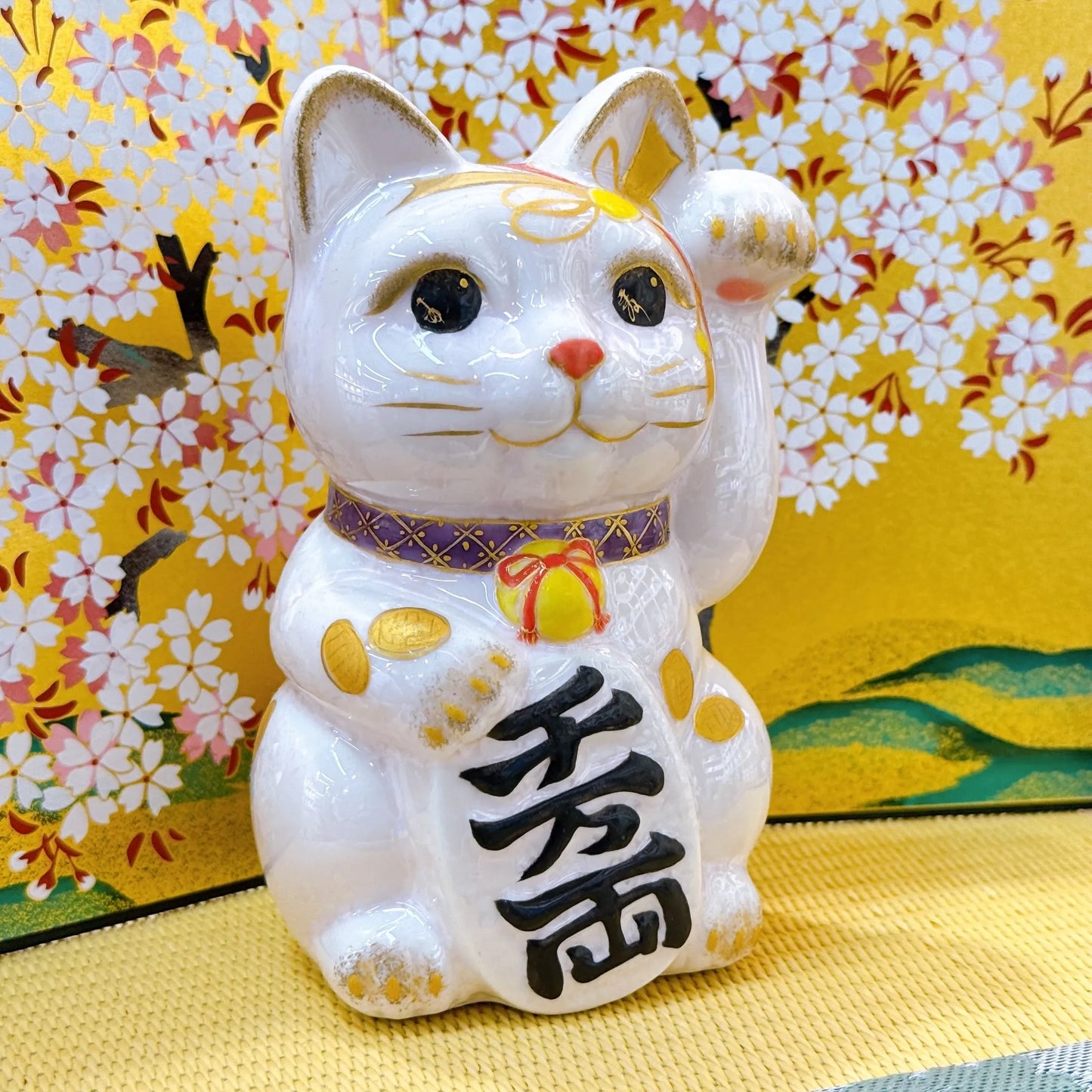 日本清水燒招財貓 花結晶 桃小判 左