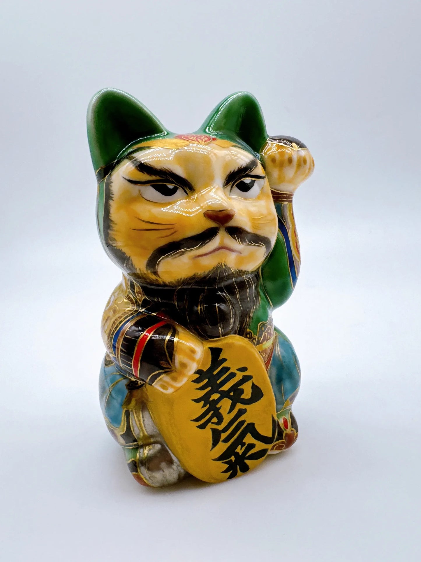 日本清水烧招财猫 色绘 关羽