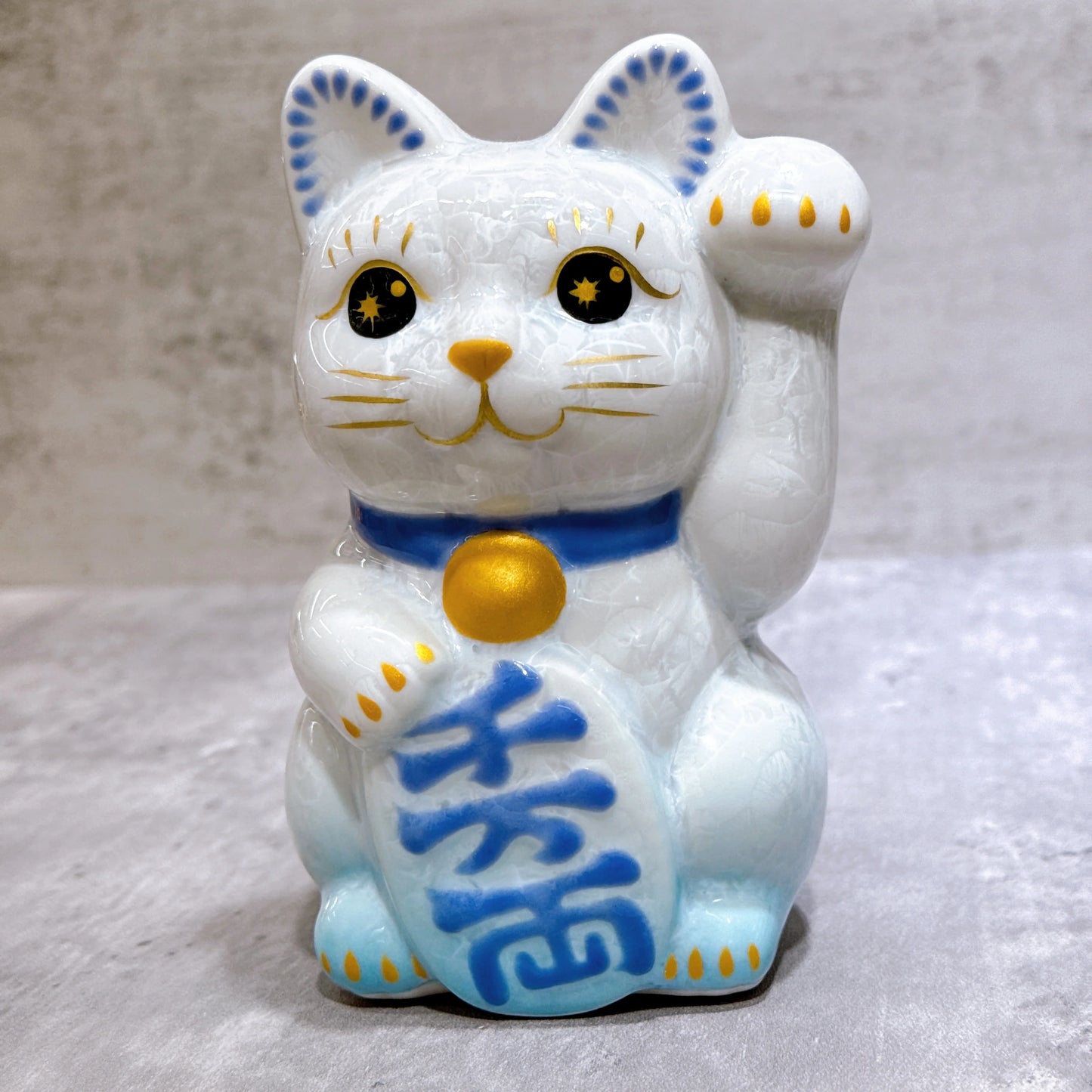 日本清水燒招財貓 花結晶 水白 千萬両 左