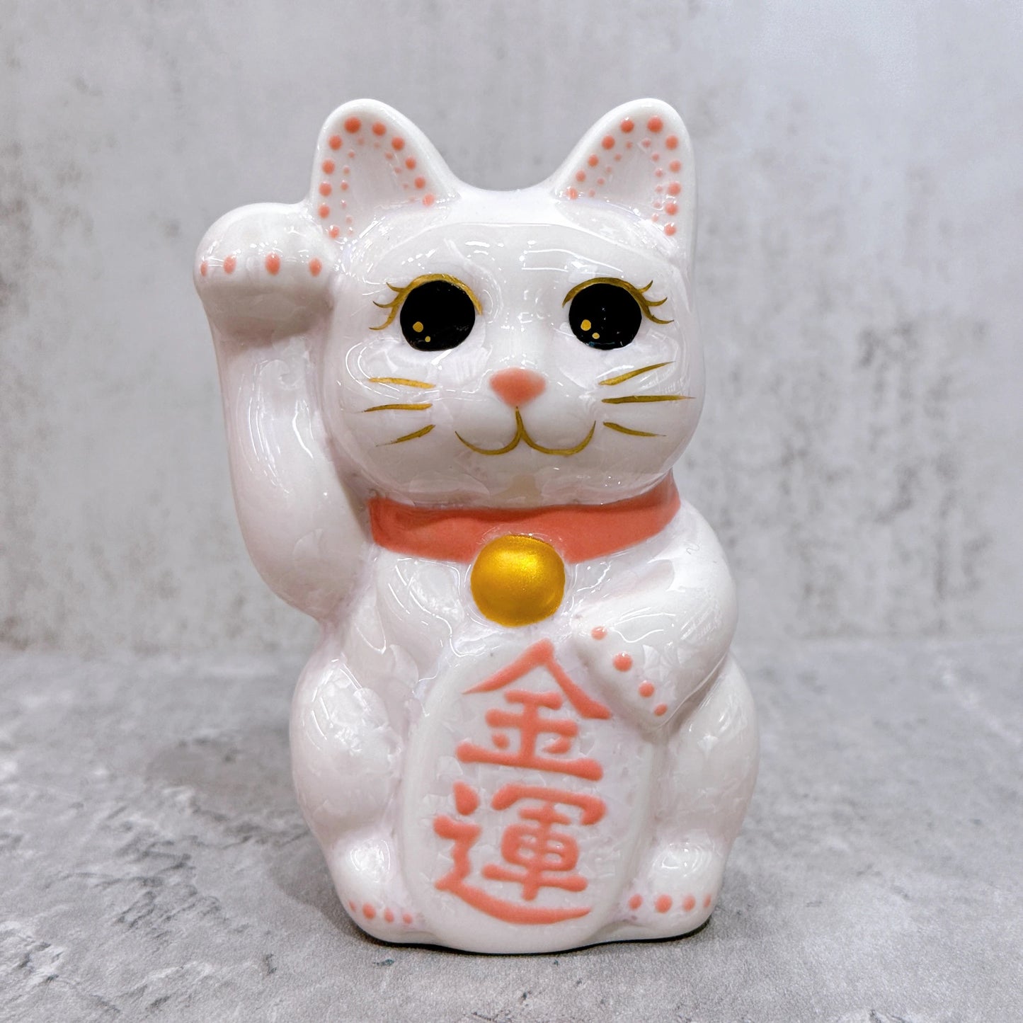 日本清水燒招財貓 花結晶 桃 金運 右 特小