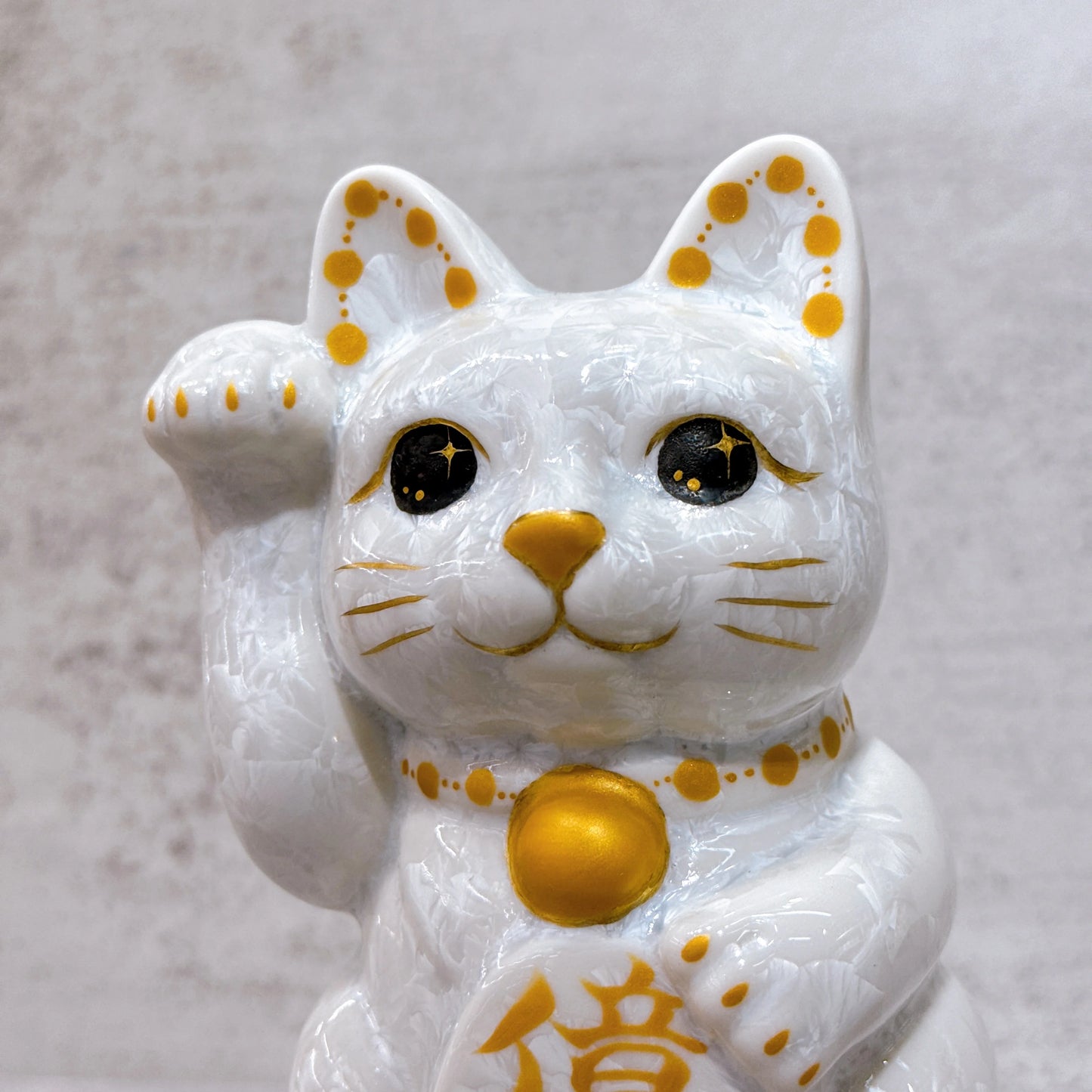 日本清水燒招財貓 花結晶 白 億萬両 右