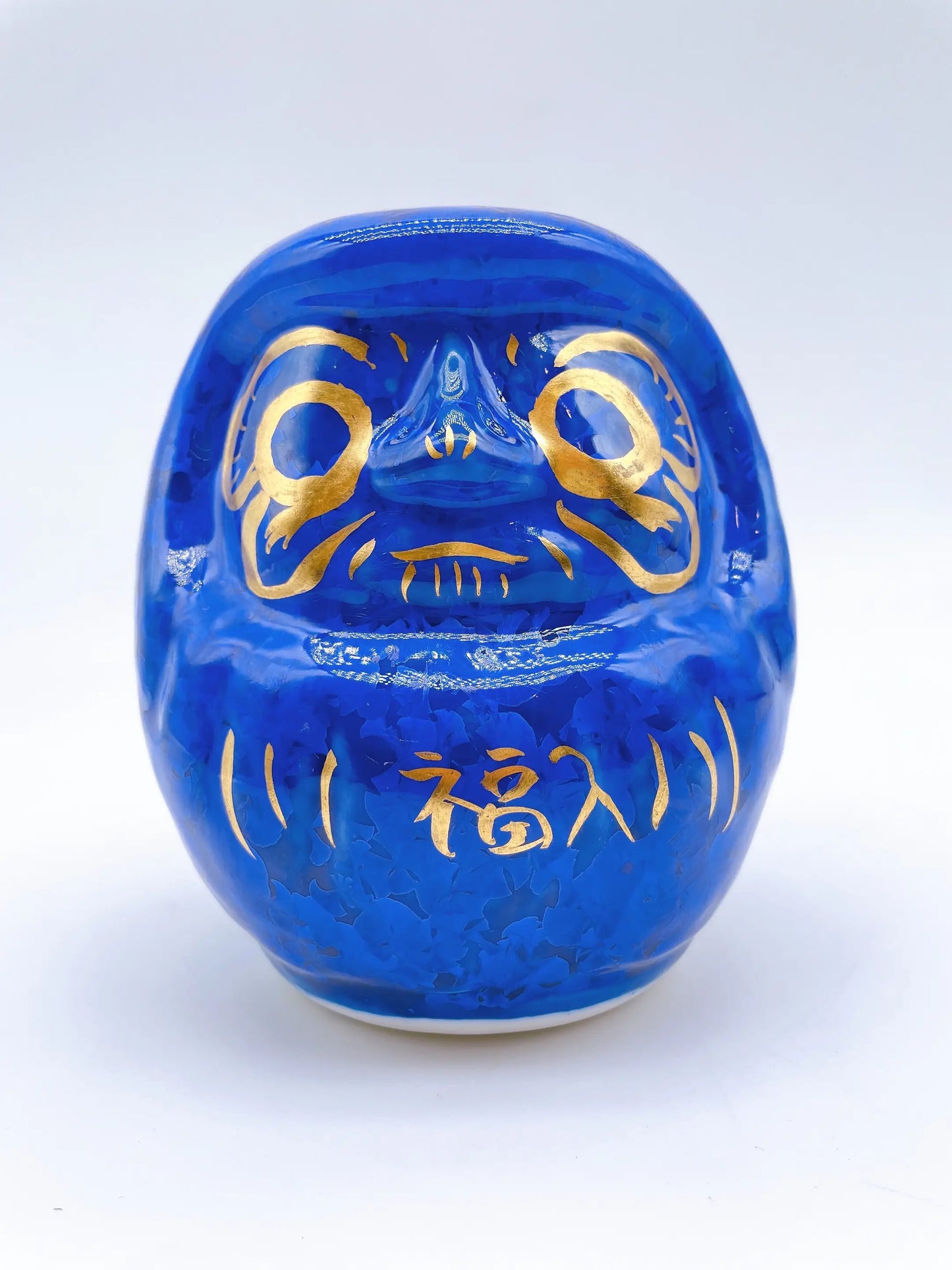 日本清水燒達摩 花結晶 瑠璃X金彩 中