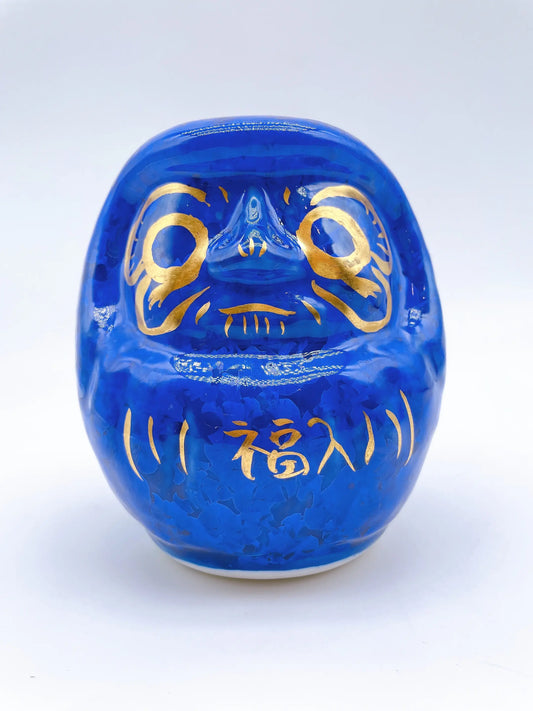 日本清水燒達摩 花結晶 瑠璃X金彩 中