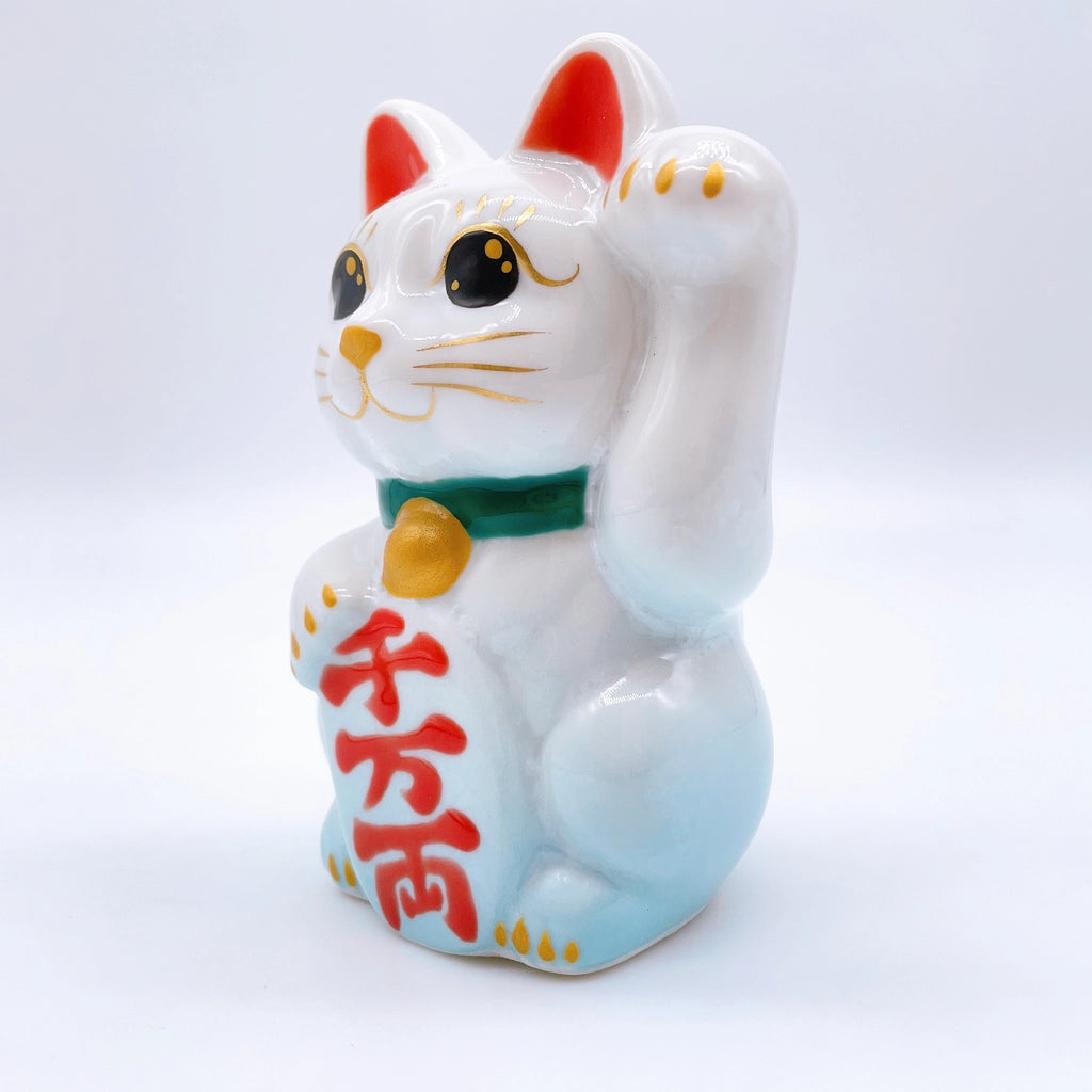 日本清水燒招財貓 花結晶 水白 千万両 迷你