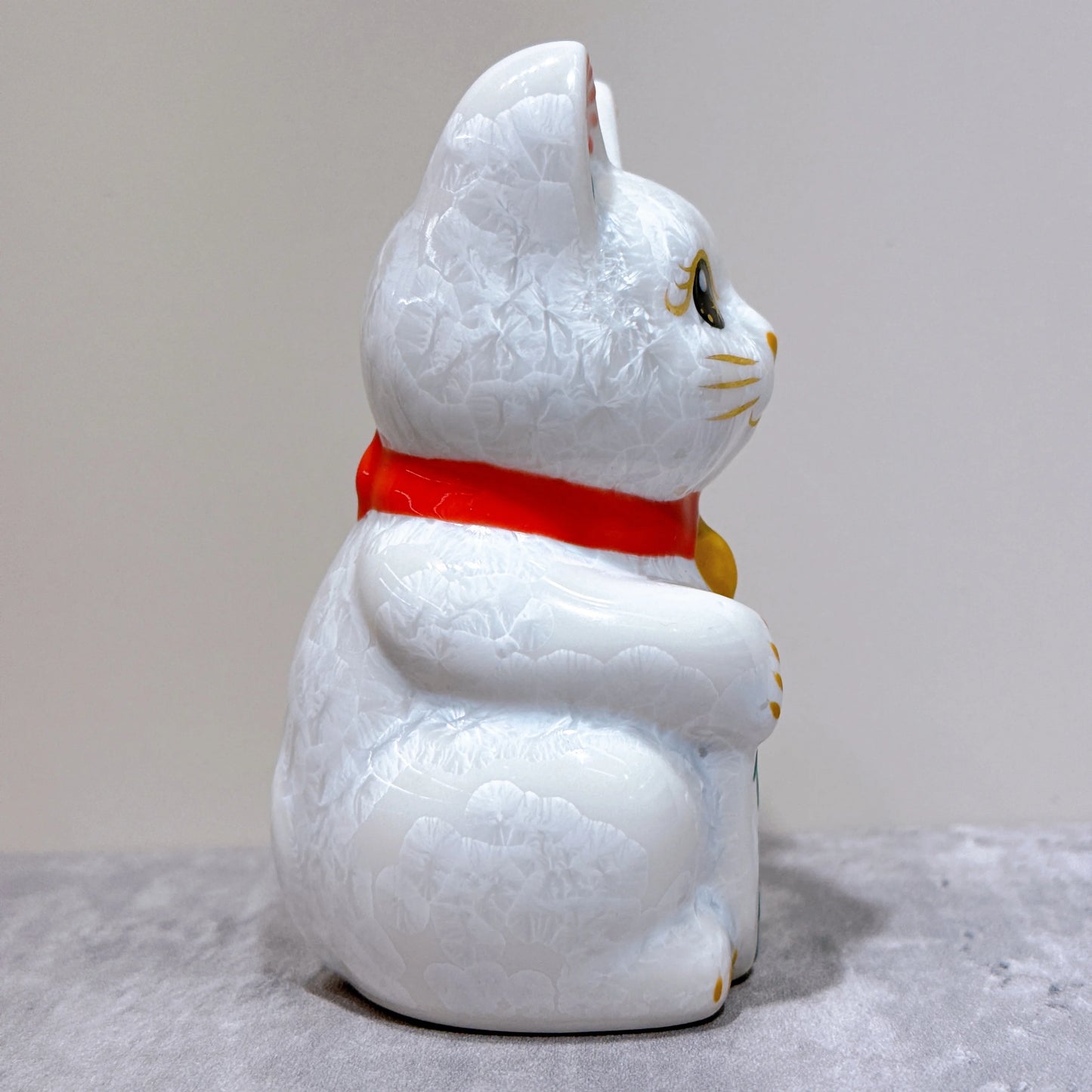 日本清水燒招財貓 花結晶 白 億万両 左 特小