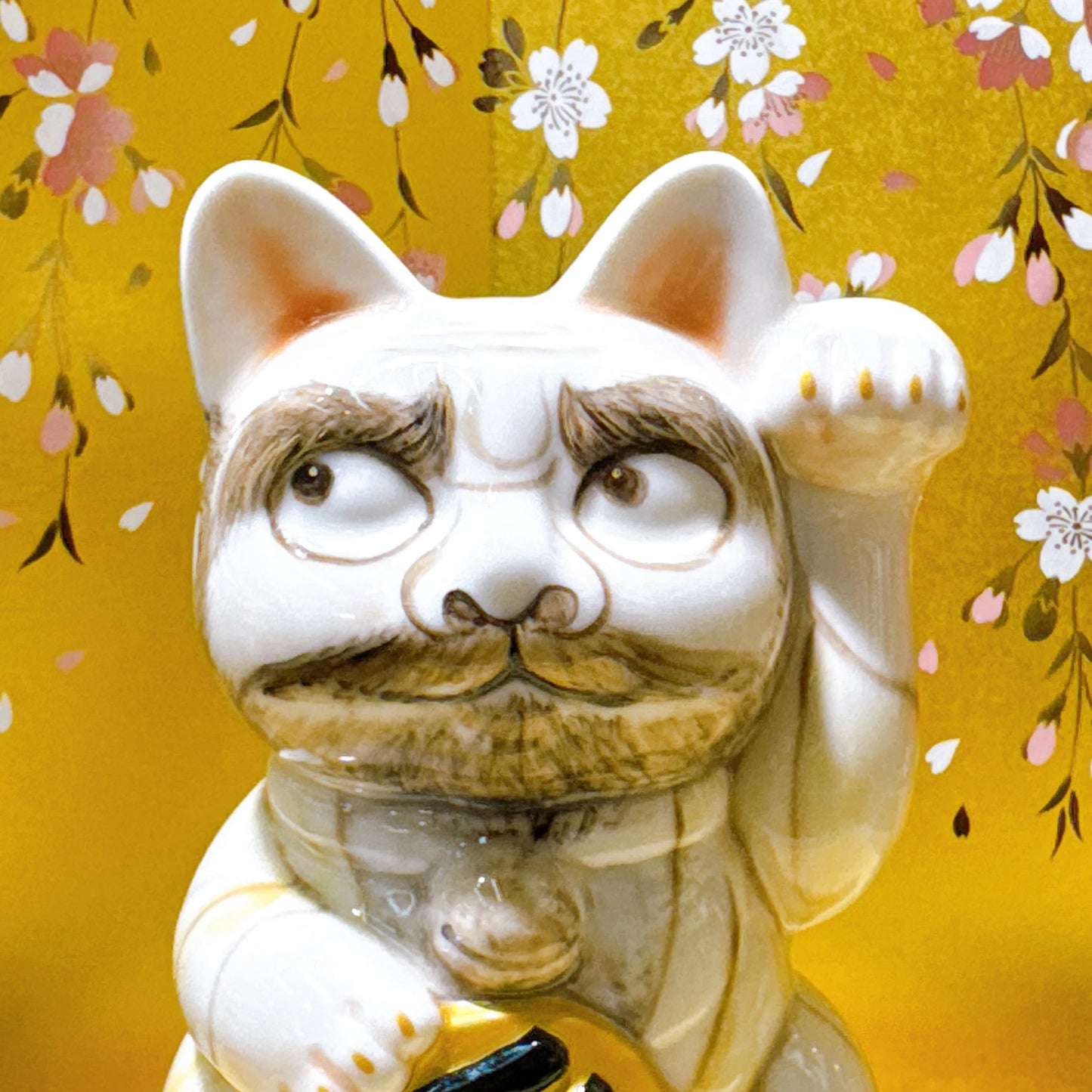 日本清水烧招财猫 仫绘 白地 达摩