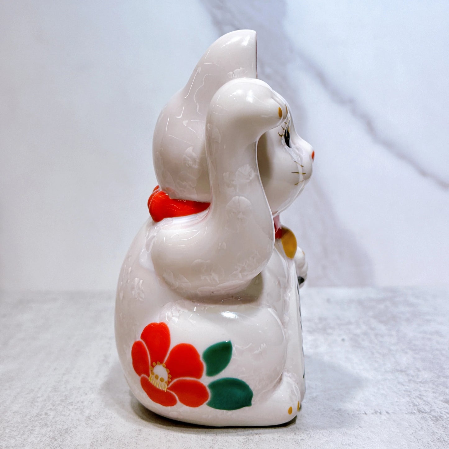 日本清水燒招財貓 花結晶 桃 体花 招福 右