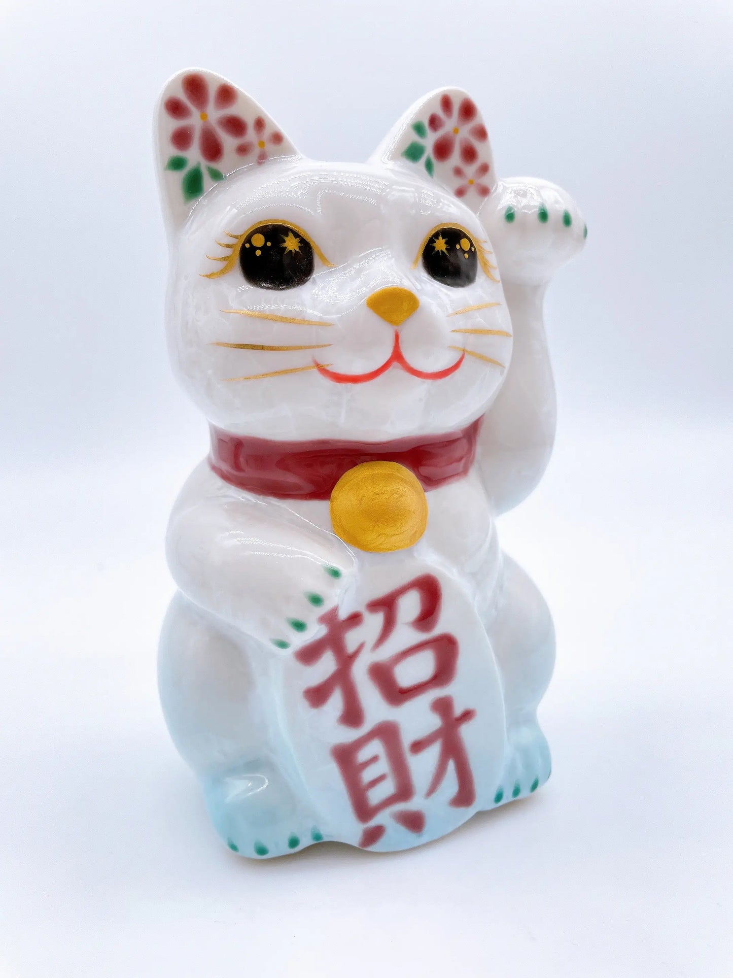 日本清水烧招财猫 花结晶 水色 招财