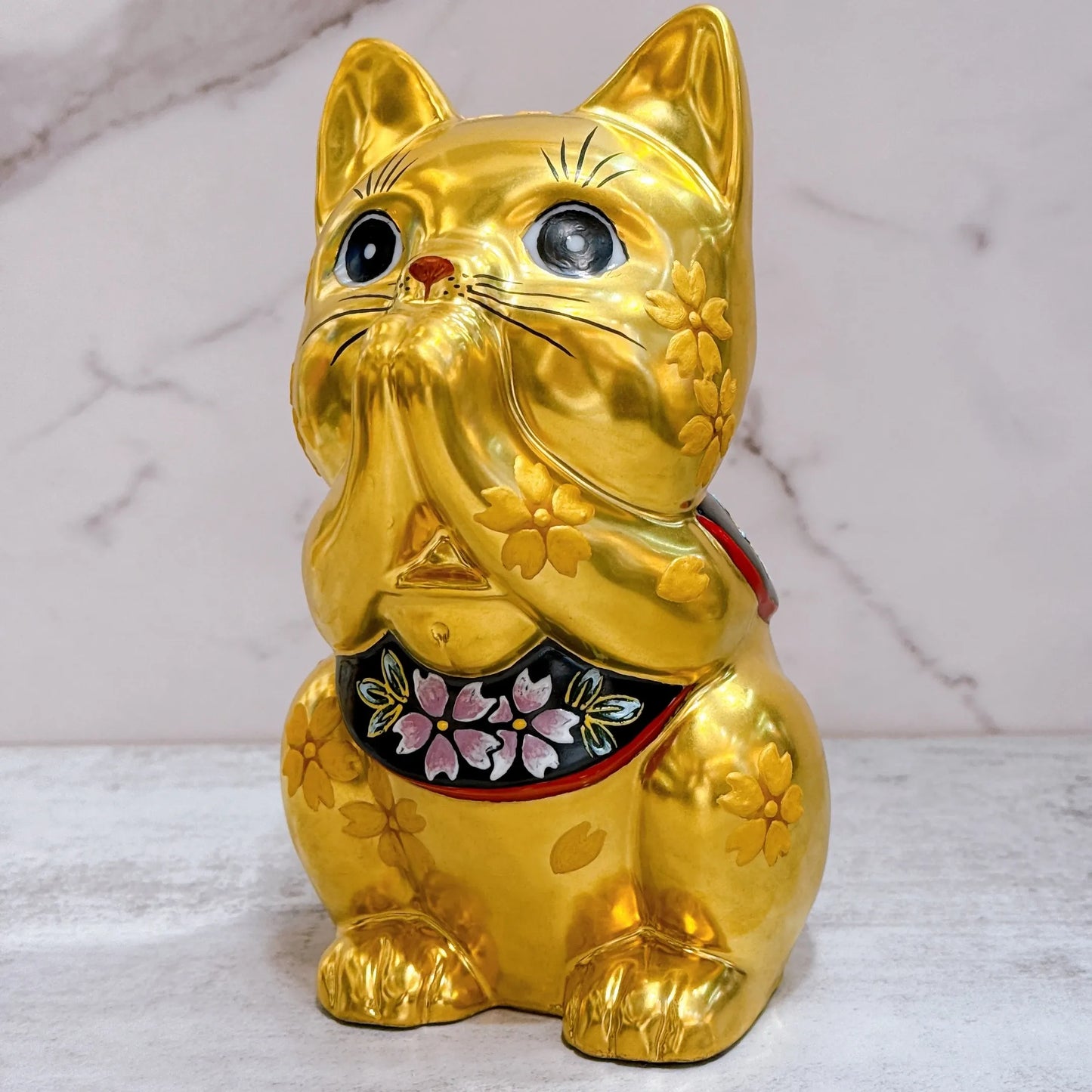 日本九谷烧招财猫 祈愿 樱盛黄金 7号