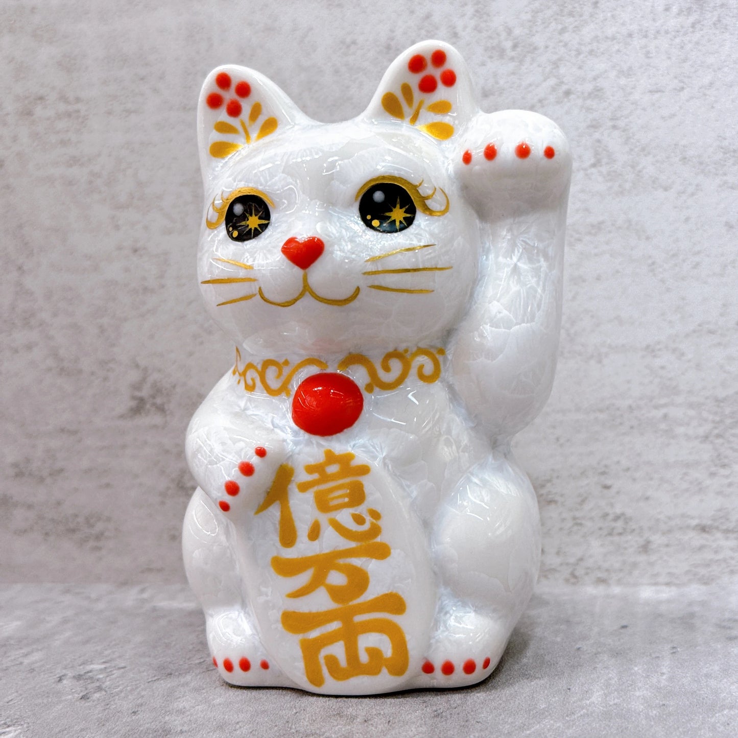 日本清水燒招財貓 花結晶 白 億万両 左 特小