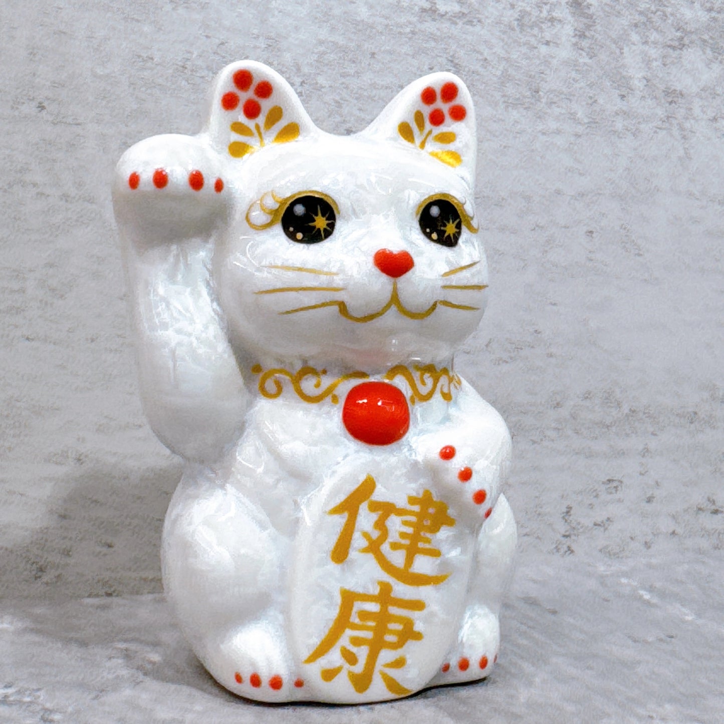 日本清水燒招財貓 花結晶 白 健康 右 特小