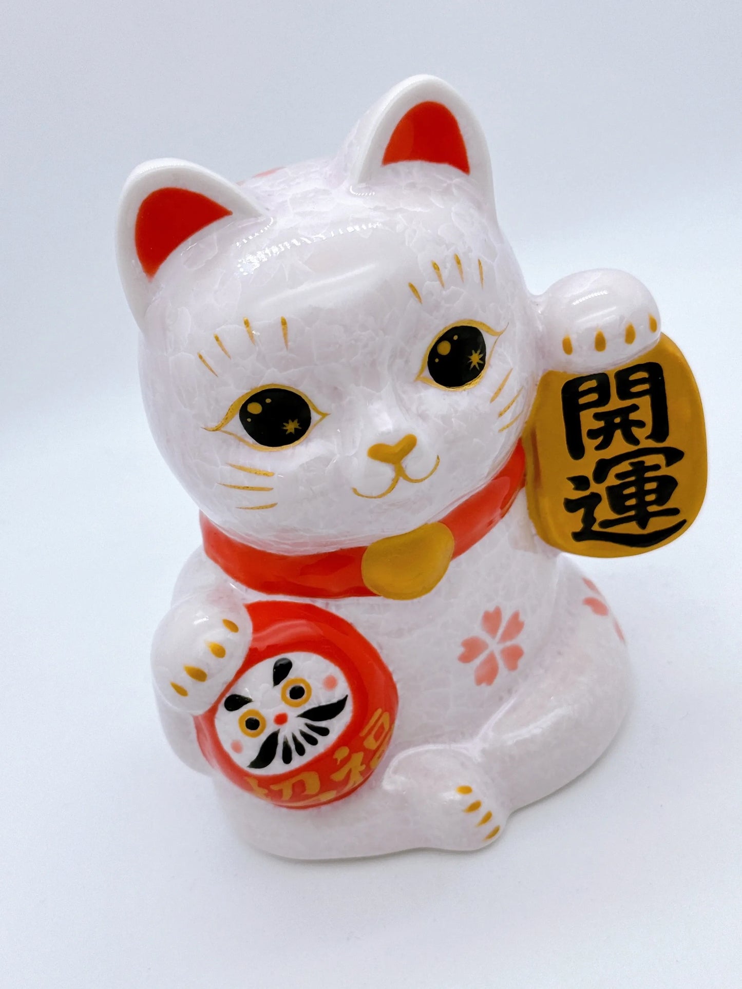日本清水燒招財貓 達摩 花結晶 桃 開運