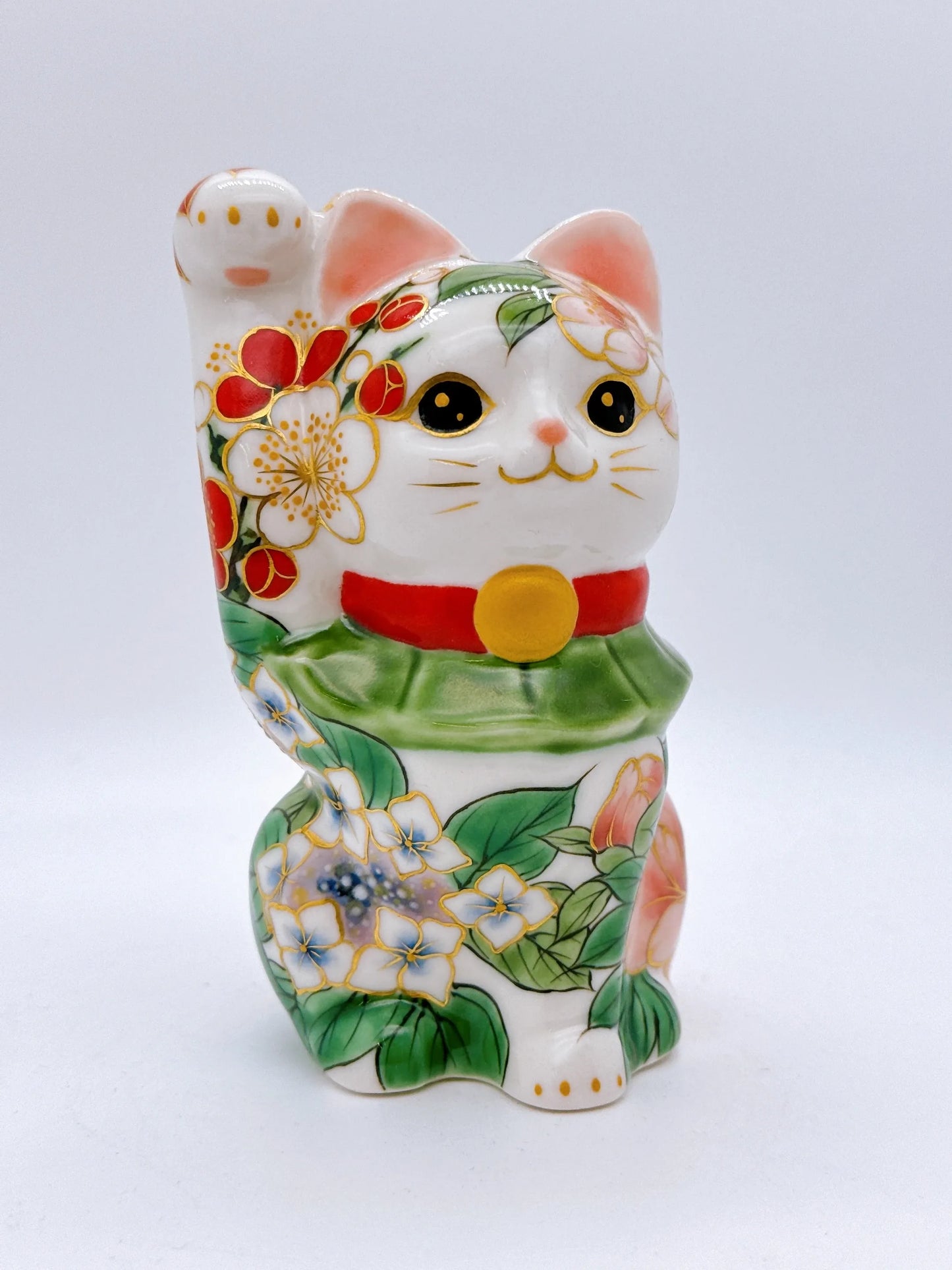 日本清水燒招財貓 色繪 四季草花