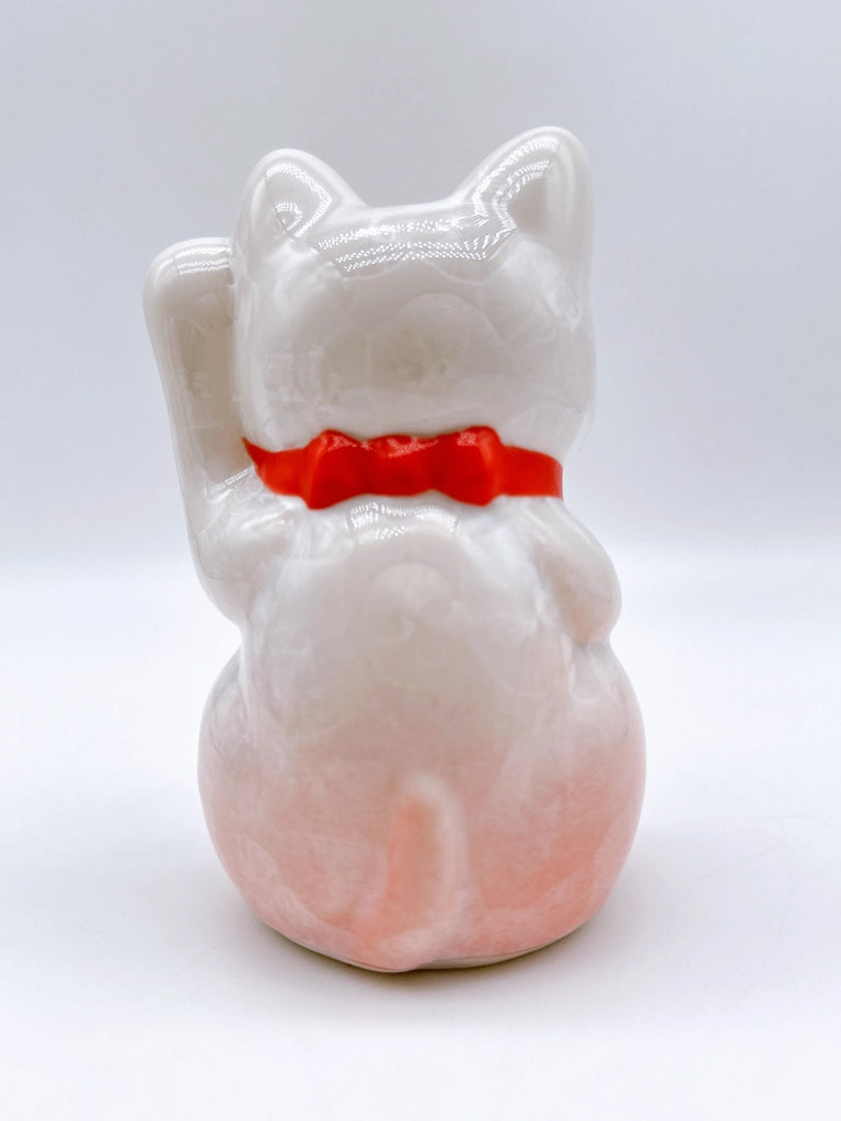 日本清水烧招财猫 花结晶 桃白 千万两 左