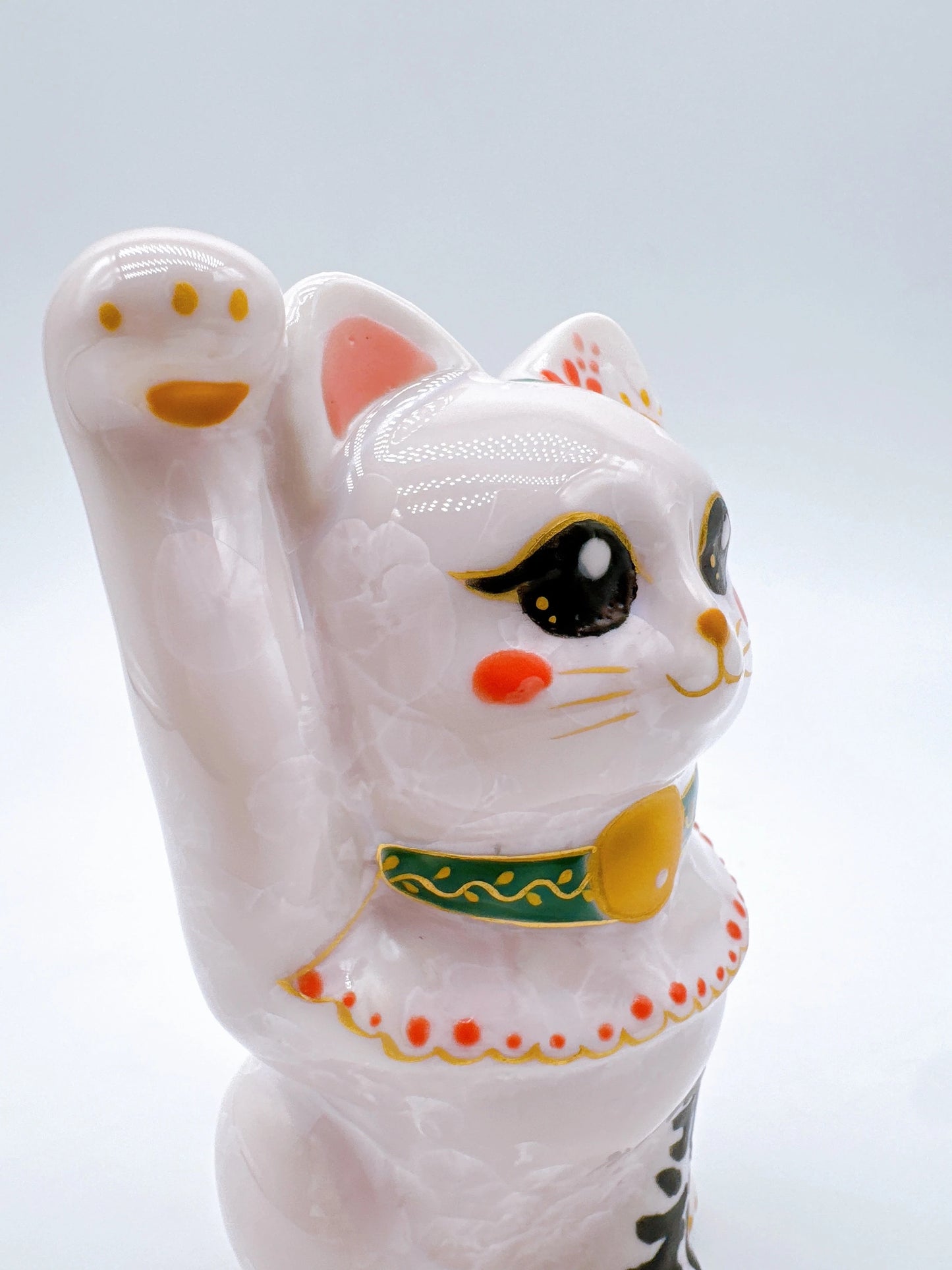 日本清水燒招財貓 花結晶 桃 招福