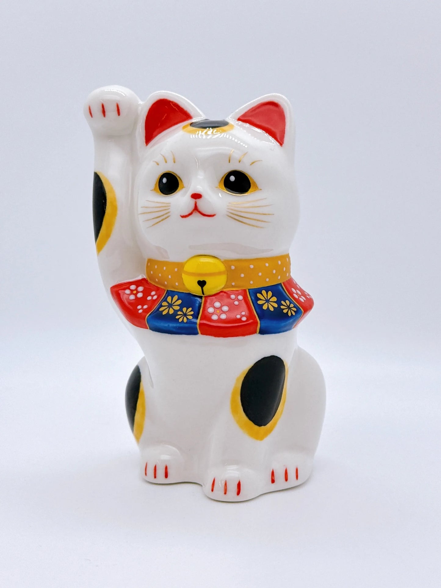 日本清水燒招財貓 色繪 三毛
