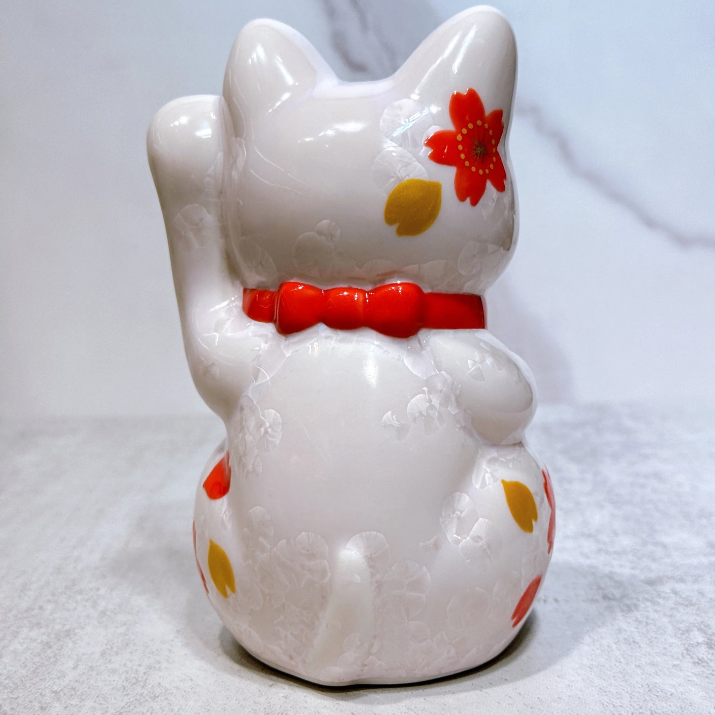 日本清水燒招財貓 花結晶 桃 体花 千万両 左