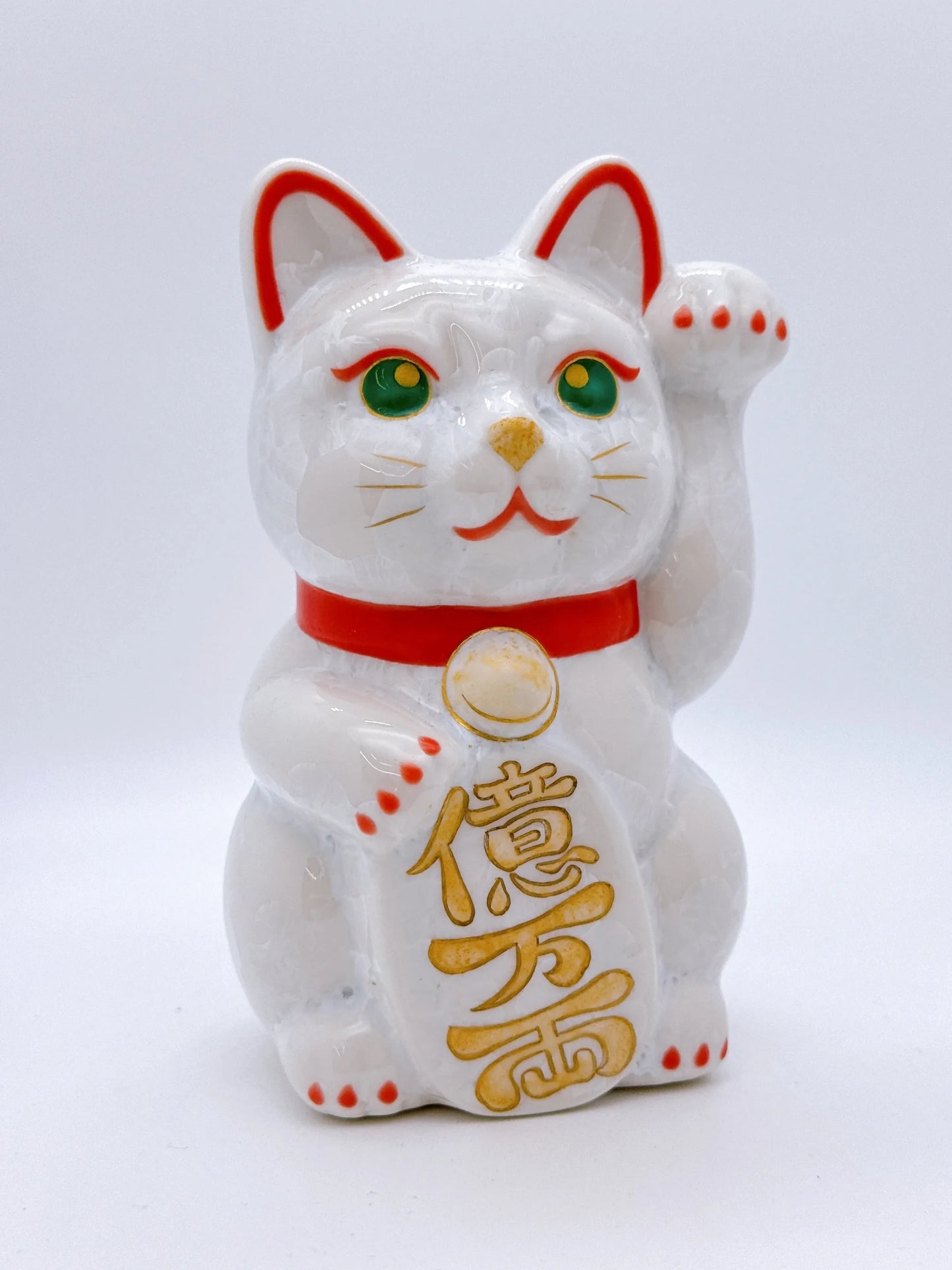 日本清水烧招财猫 花结晶 白 亿万两 左