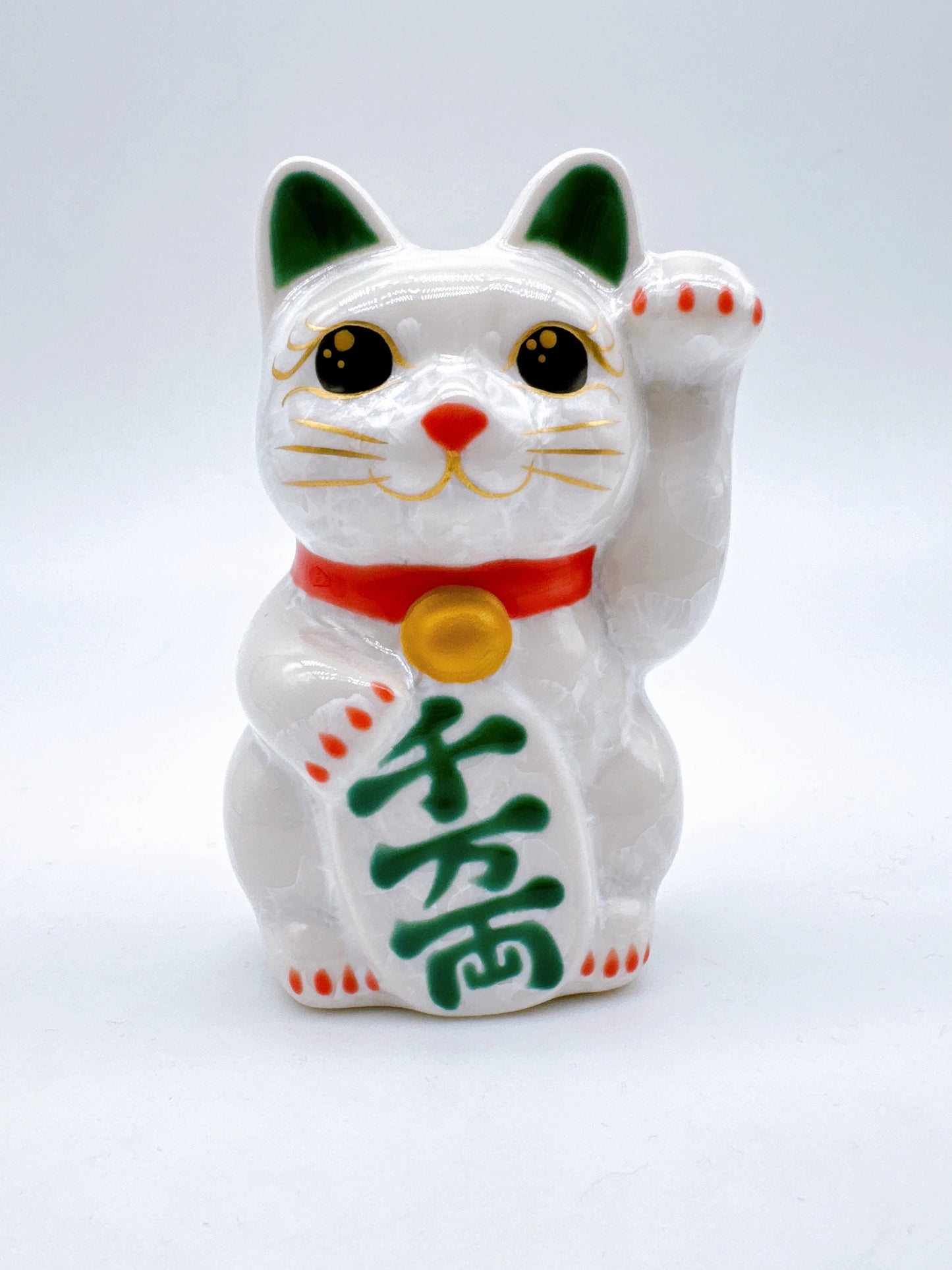 日本清水燒招財貓 花結晶 白 千万両 左 特小