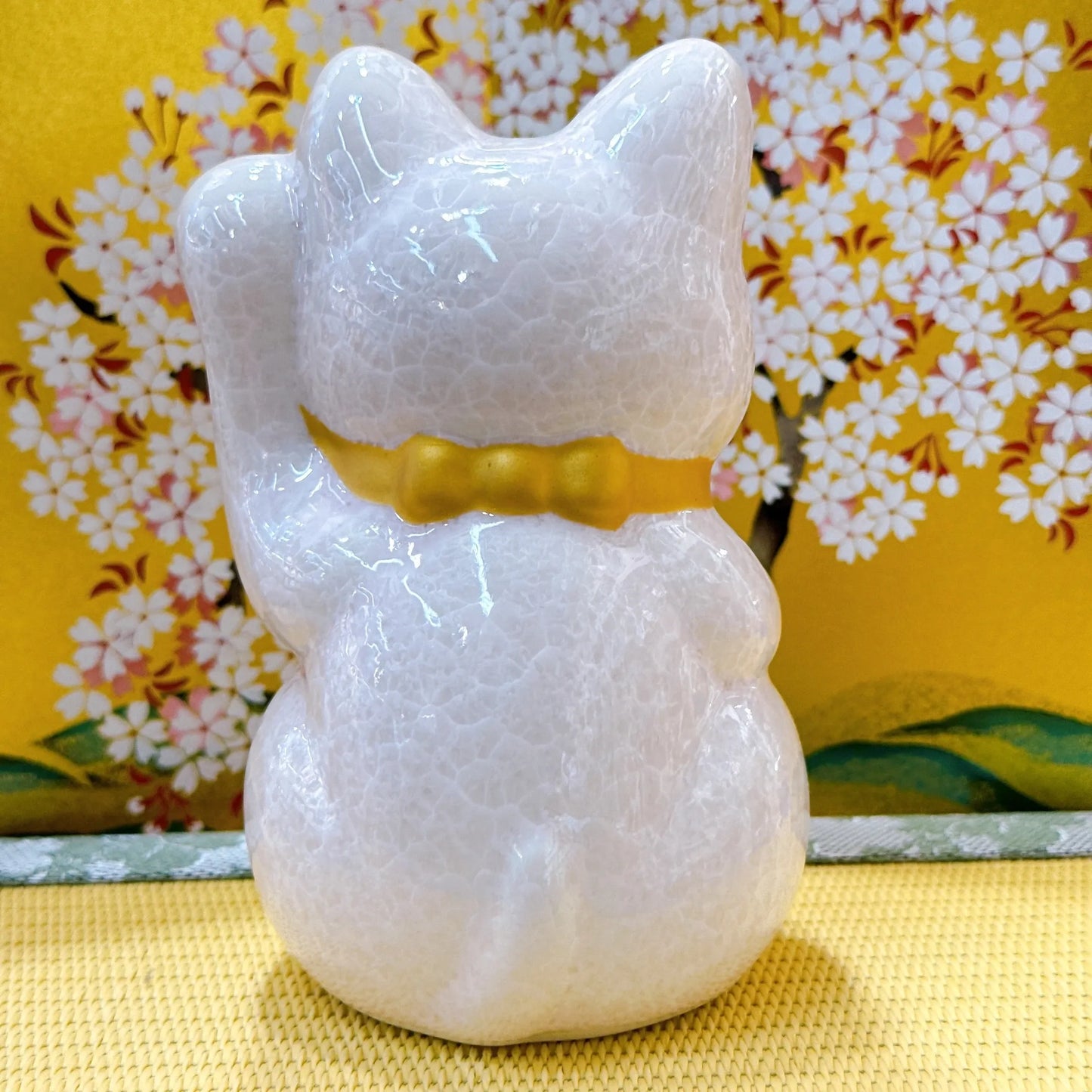 日本清水燒招財貓 花結晶 桃 千万両 左