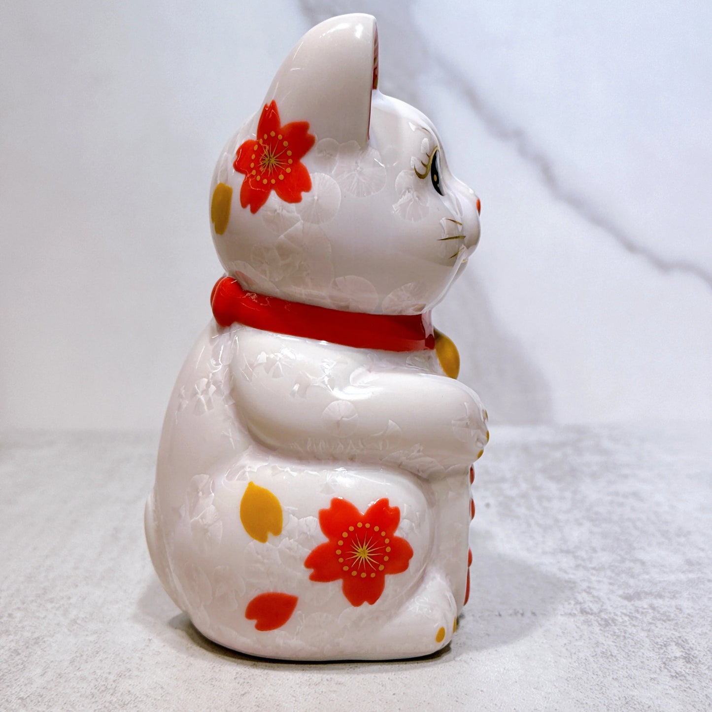 日本清水燒招財貓 花結晶 桃 体花 千万両 左
