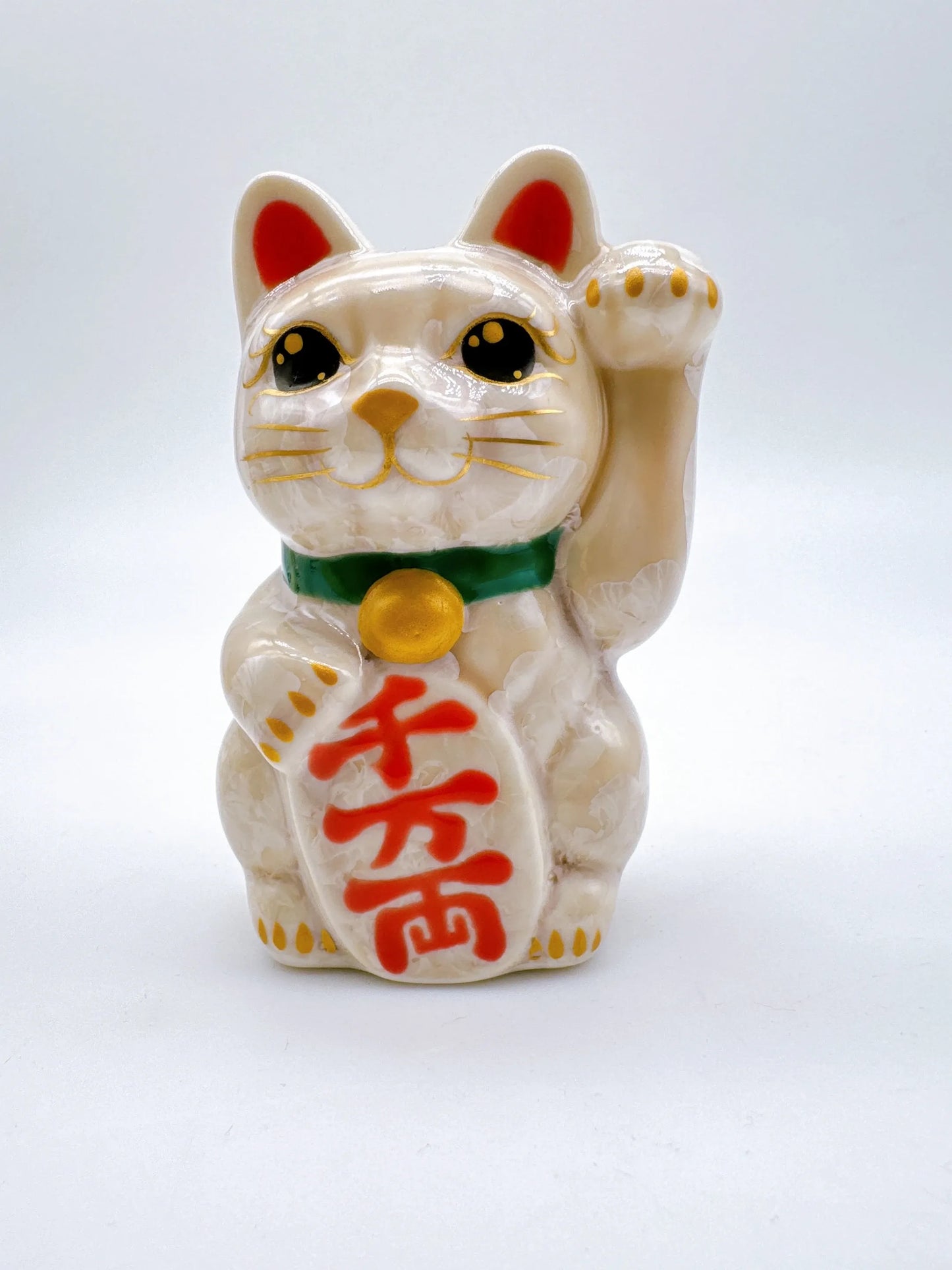 日本清水烧招财猫 花结晶 杏 千万 左 特小