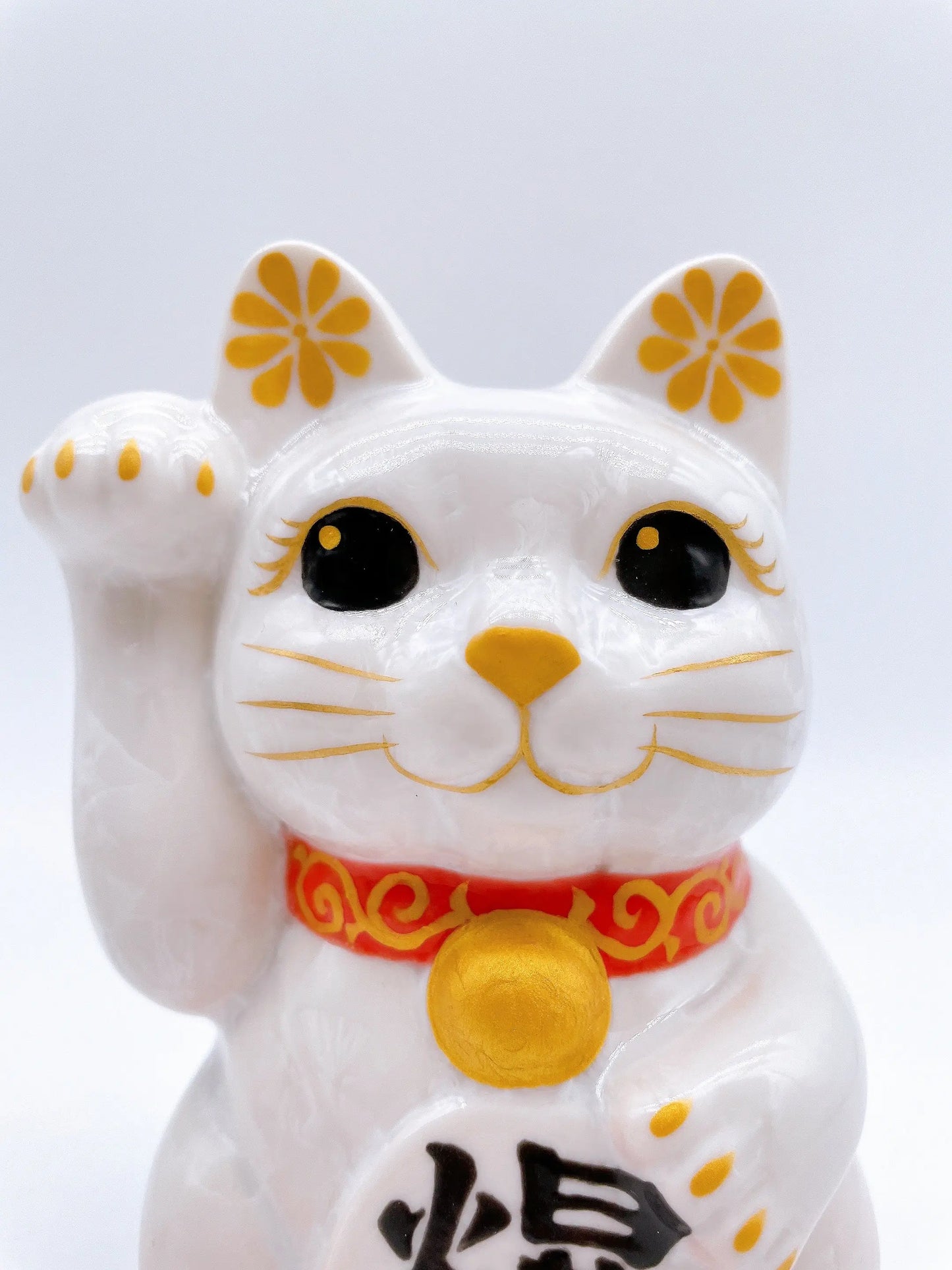 日本清水烧招财猫花结晶桃白爆数