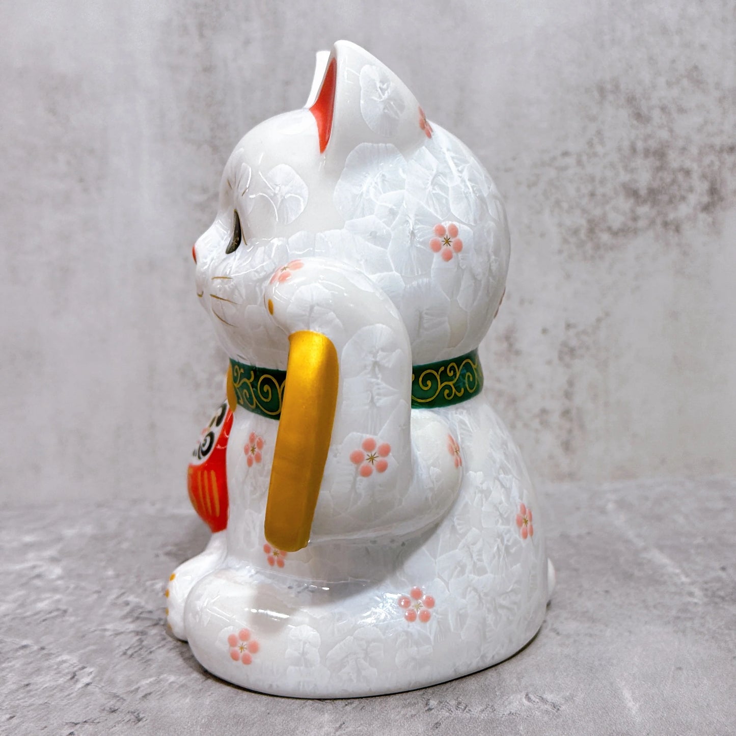 日本清水燒招財貓 達摩 花結晶 白 爆數