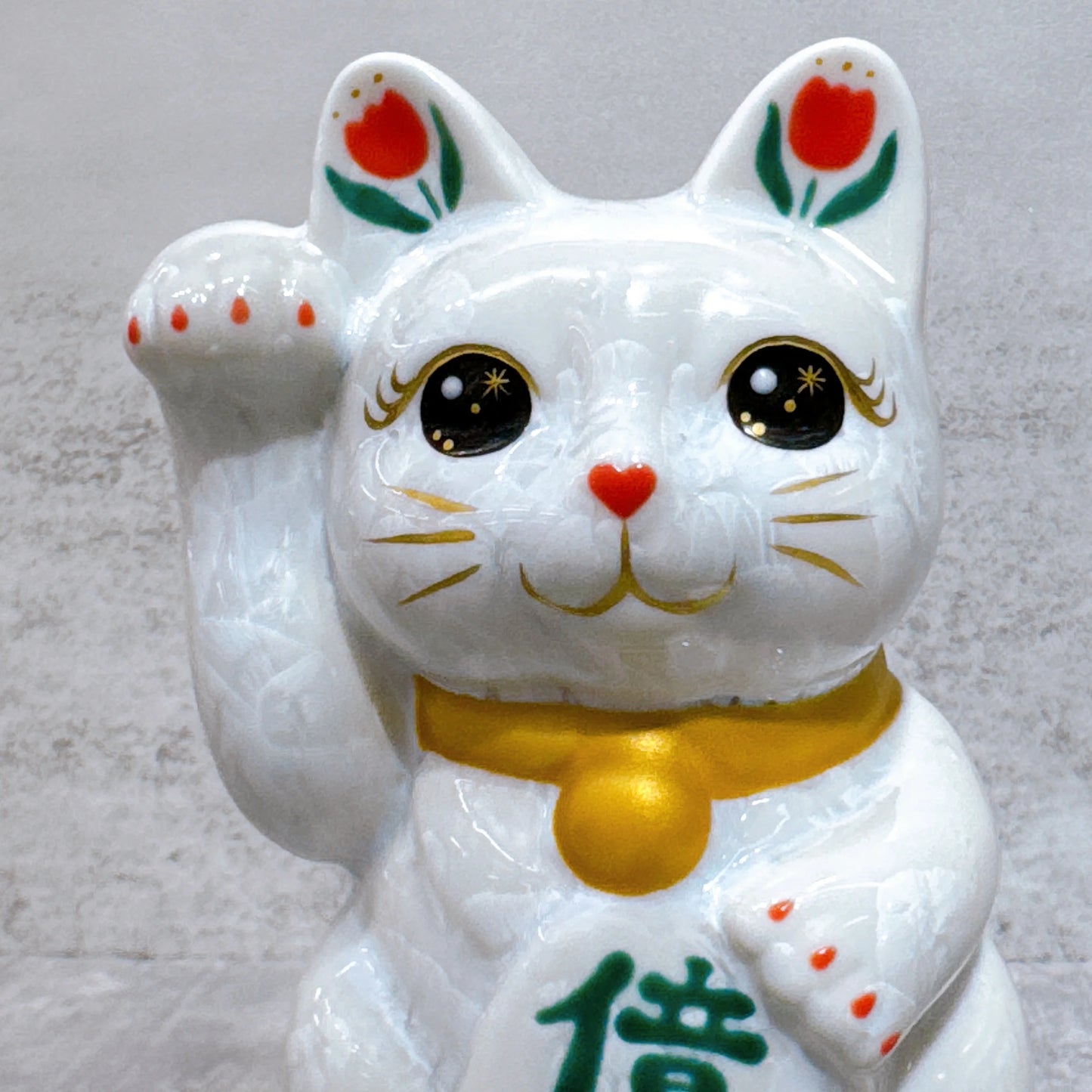 日本清水燒招財貓 花結晶 白 億萬両 右